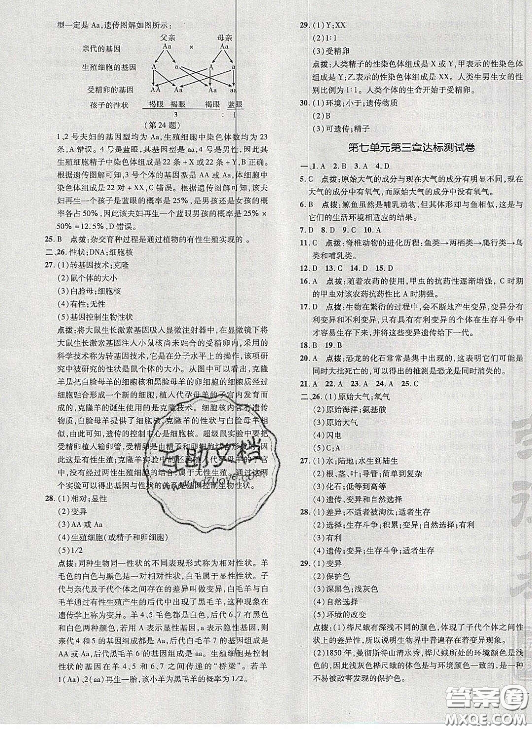 2020榮德基點(diǎn)撥訓(xùn)練八年級(jí)生物下冊(cè)人教版答案