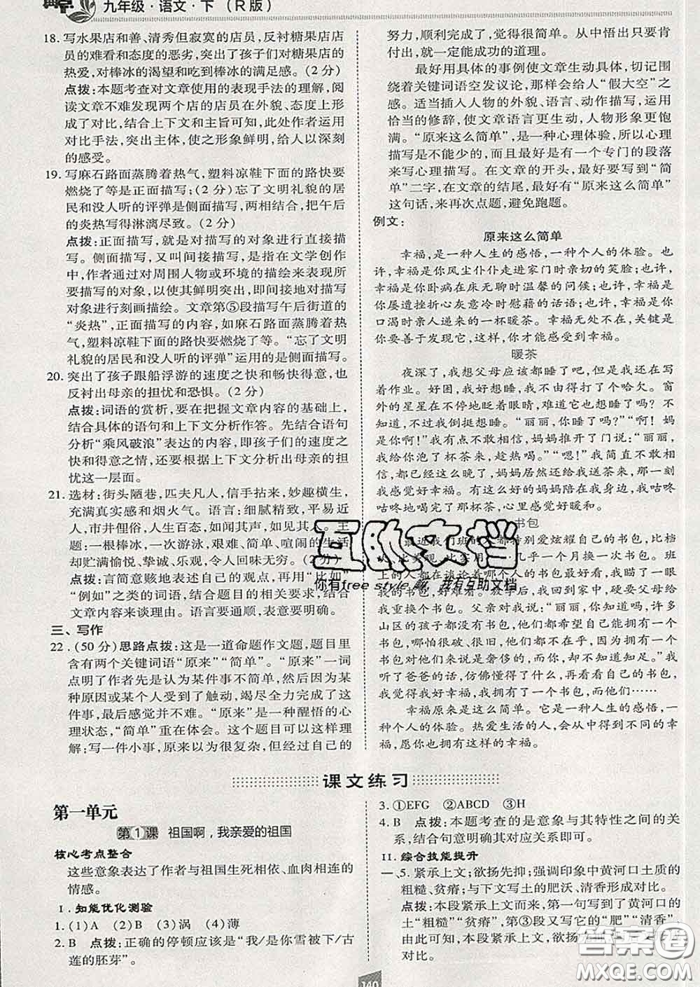 2020春綜合應(yīng)用創(chuàng)新題典中點九年級語文下冊人教版答案