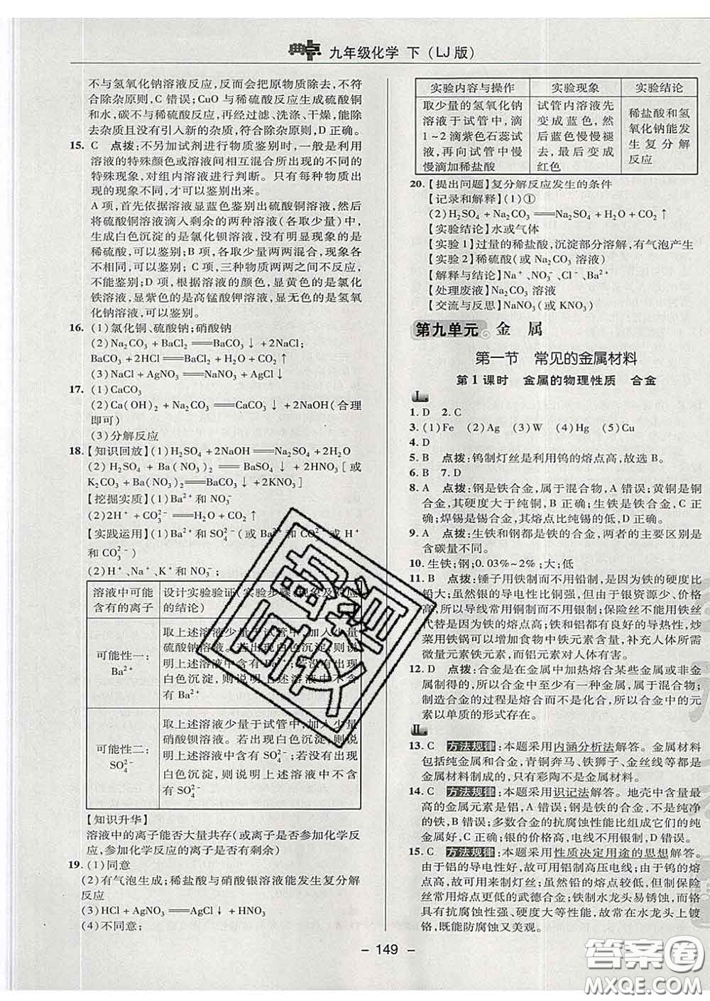 2020春綜合應(yīng)用創(chuàng)新題典中點九年級化學(xué)下冊魯教版答案