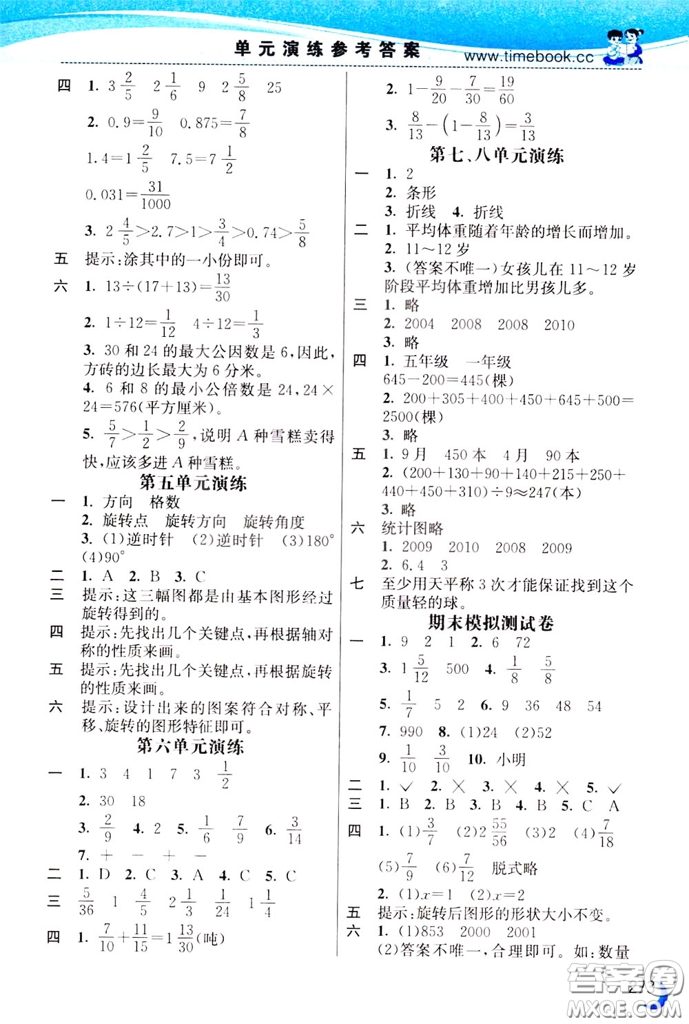 2020年小學(xué)創(chuàng)新一點(diǎn)通數(shù)學(xué)五年級下冊人教版參考答案