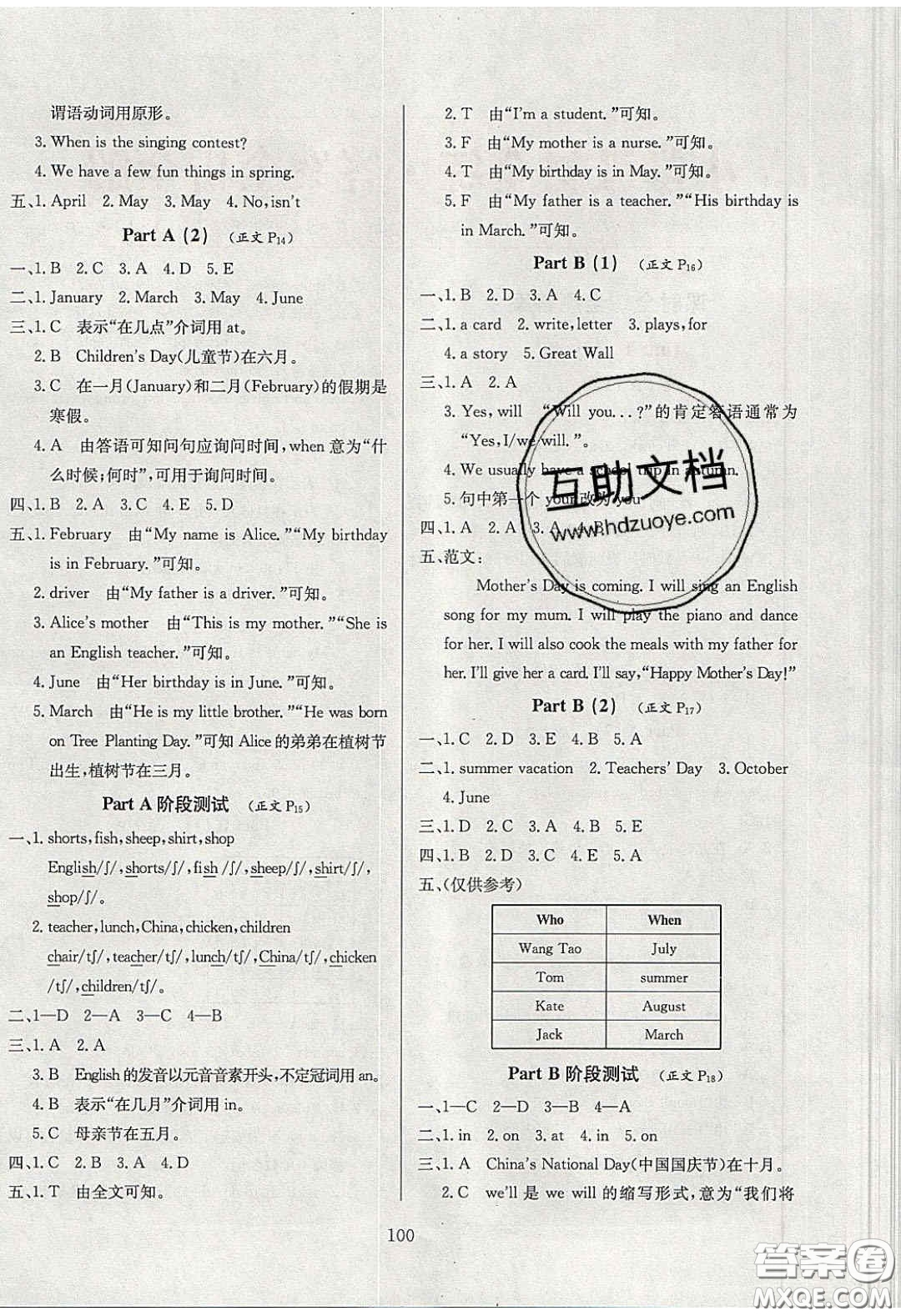 2020年小學(xué)教材全練五年級(jí)英語(yǔ)下冊(cè)人教版PEP答案