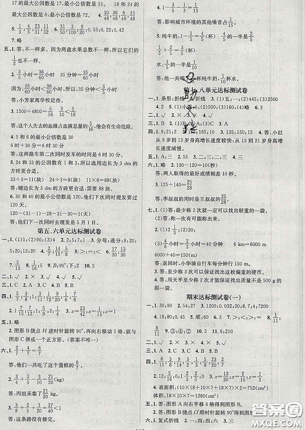 江西教育出版社2020春季名師測(cè)控五年級(jí)數(shù)學(xué)下冊(cè)人教版答案