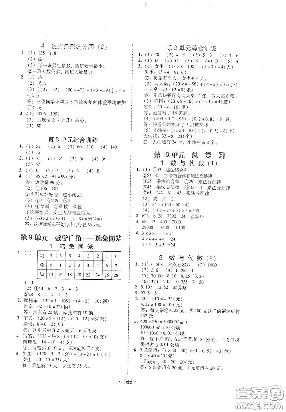 2020年課時(shí)學(xué)練測(cè)學(xué)生用書數(shù)學(xué)四年級(jí)下冊(cè)人教版參考答案