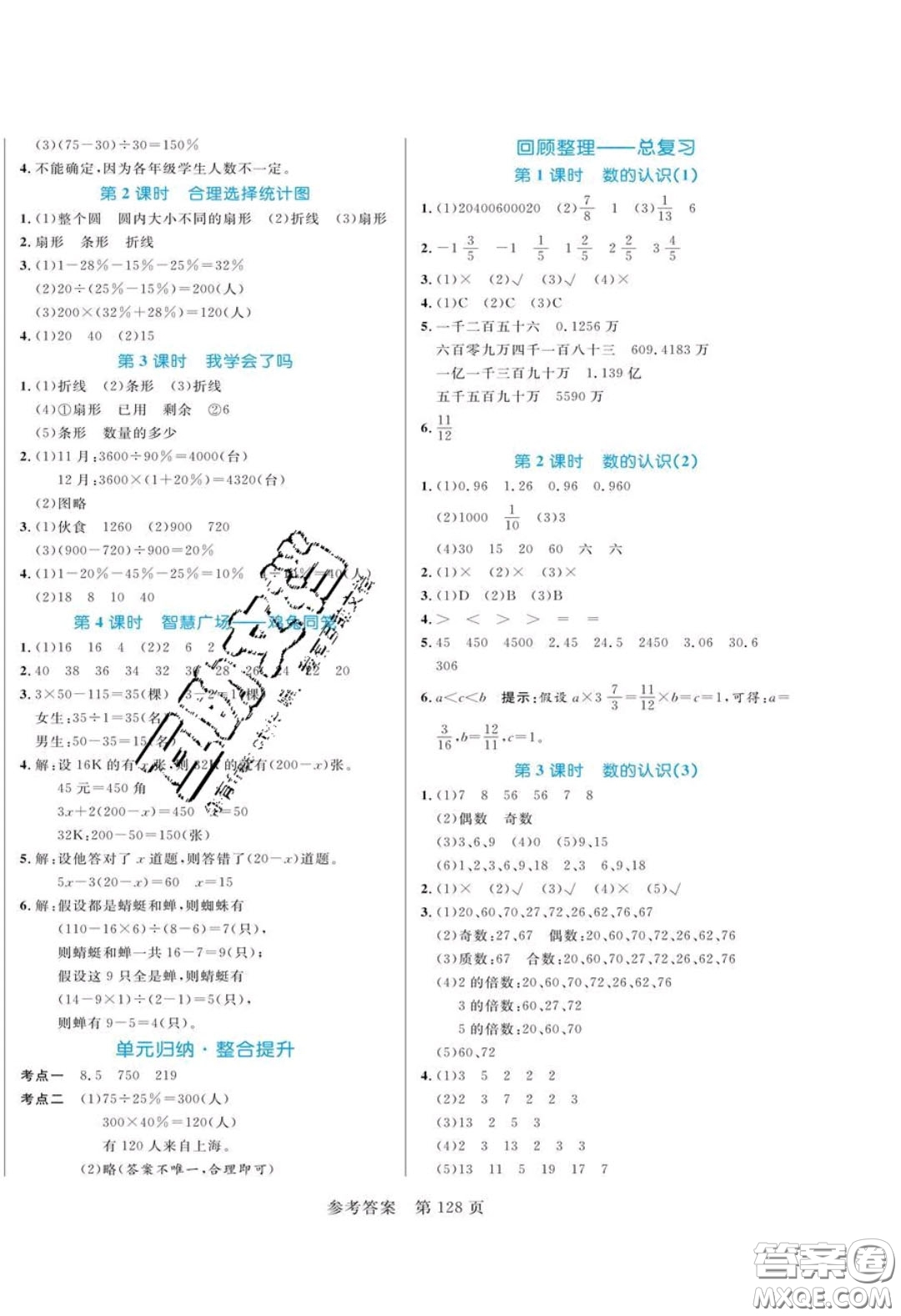 2020年黃岡名師天天練六年級數(shù)學(xué)下冊青島版六三制答案