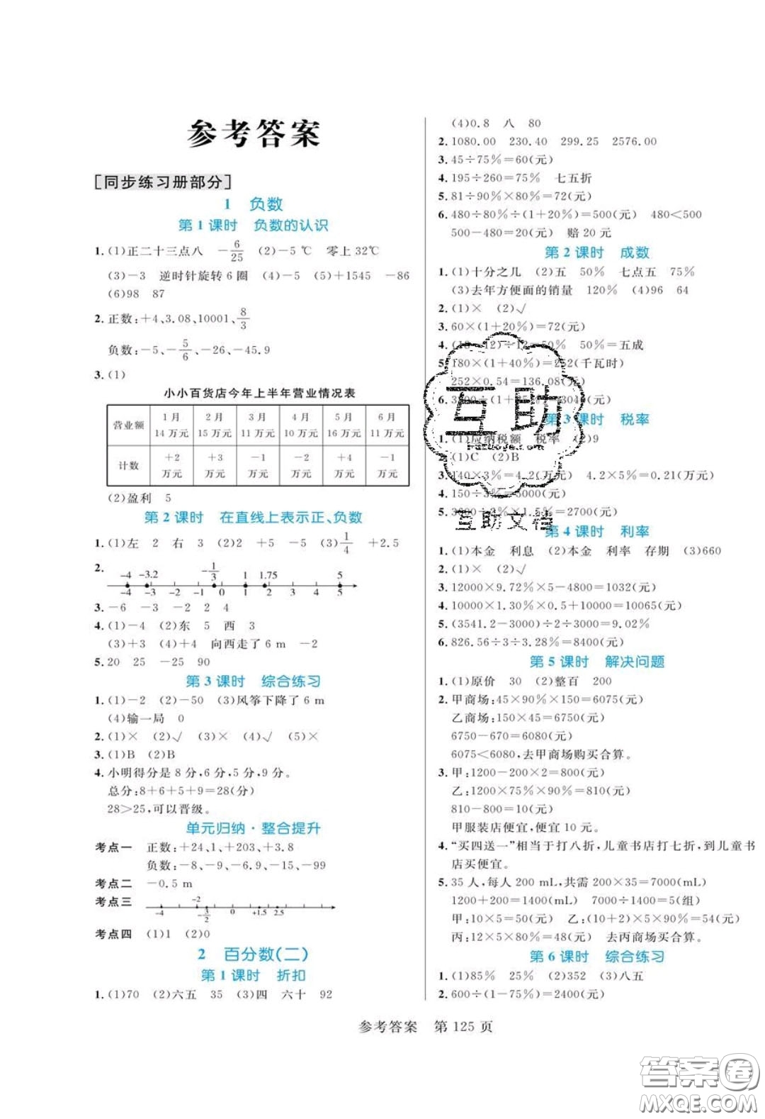 2020年黃岡名師天天練六年級數(shù)學下冊人教版答案