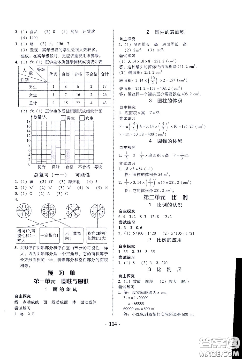 2020年課時(shí)學(xué)練測(cè)學(xué)生用書數(shù)學(xué)六年級(jí)下冊(cè)北師大版參考答案