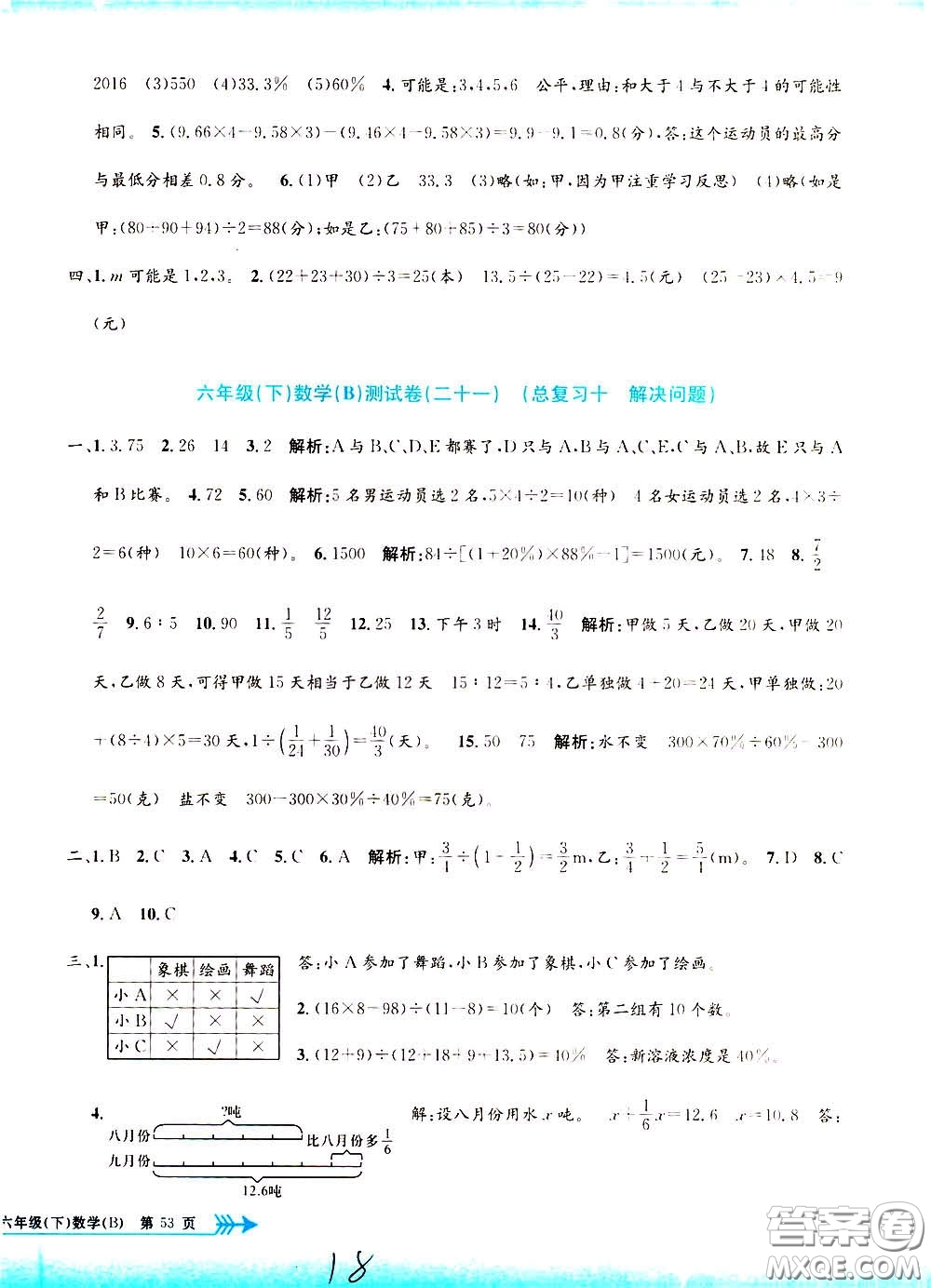 孟建平系列叢書2020年小學(xué)單元測試數(shù)學(xué)六年級下冊B北師版參考答案