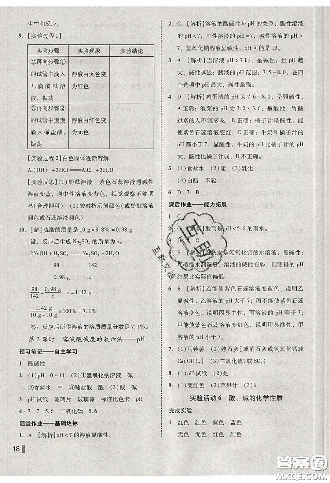 2020年遼寧作業(yè)分層培優(yōu)學(xué)案九年級(jí)化學(xué)下冊(cè)人教版答案