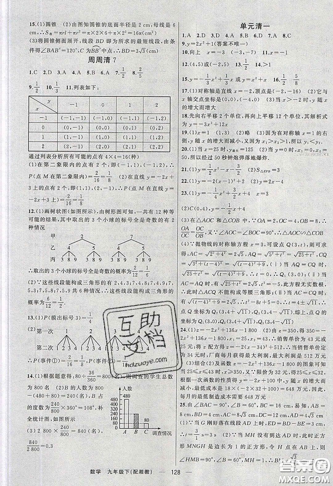 2020年四清導(dǎo)航九年級(jí)數(shù)學(xué)下冊(cè)湘教版答案