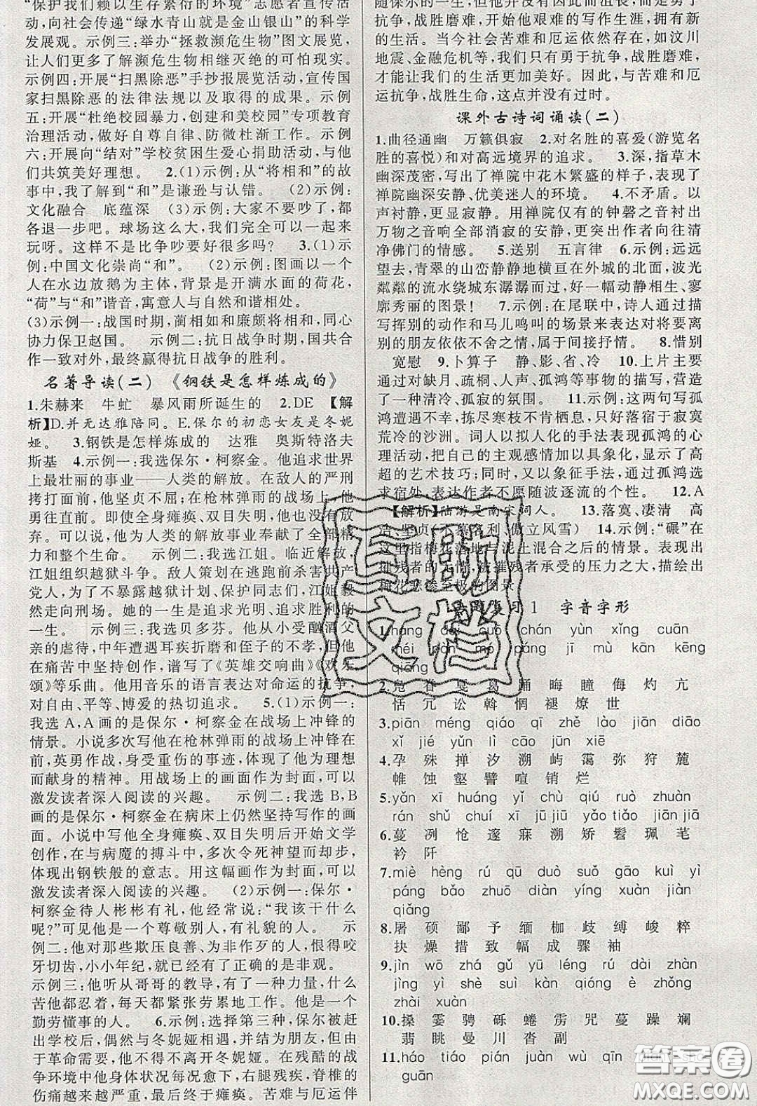 獵豹圖書2020年四清導(dǎo)航八年級語文下冊人教版答案