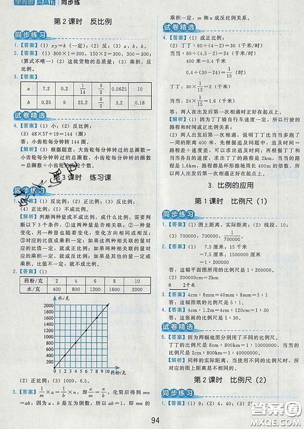 2020學(xué)而思基本功同步練六年級(jí)數(shù)學(xué)下冊(cè)人教版答案