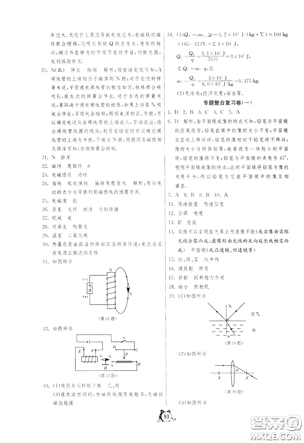 2020年單元雙測(cè)全程提優(yōu)測(cè)評(píng)卷物理九年級(jí)下冊(cè)RMJY人民教育版參考答案