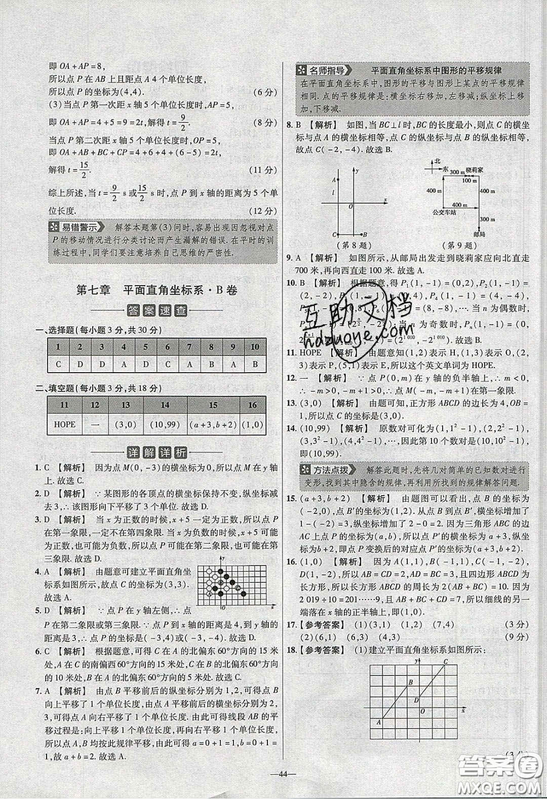 2020年金考卷活頁(yè)題選名師名題單元雙測(cè)七年級(jí)數(shù)學(xué)下冊(cè)人教版答案