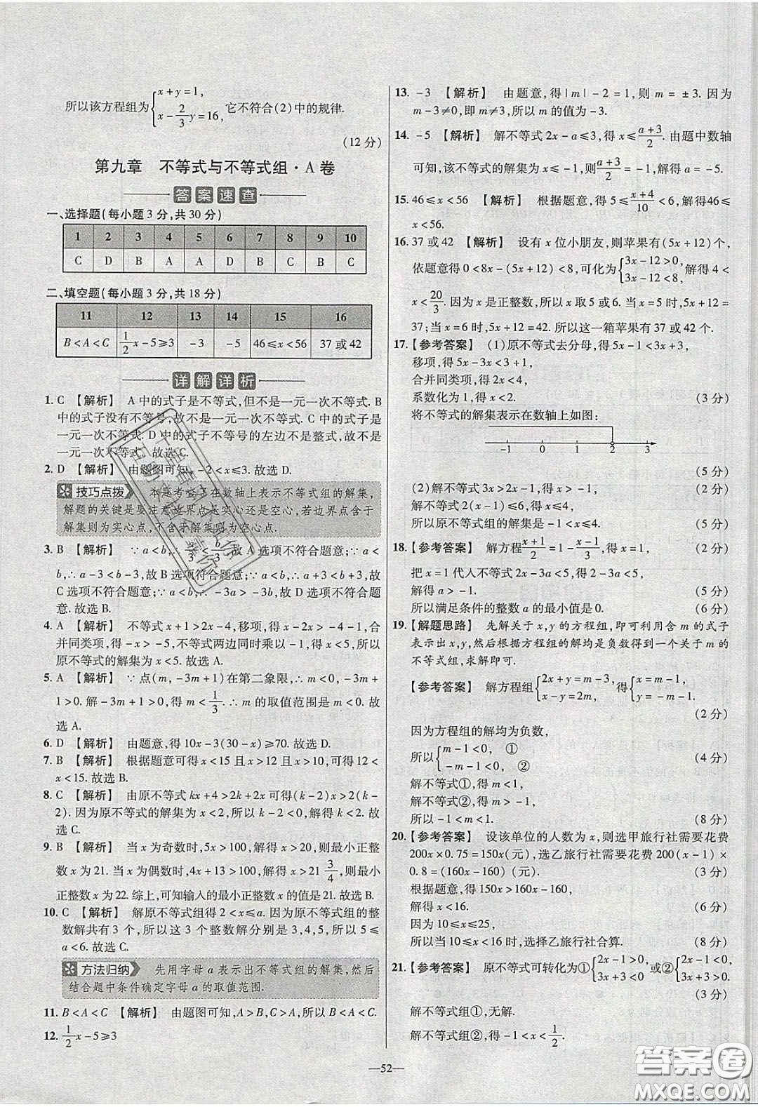 2020年金考卷活頁(yè)題選名師名題單元雙測(cè)七年級(jí)數(shù)學(xué)下冊(cè)人教版答案