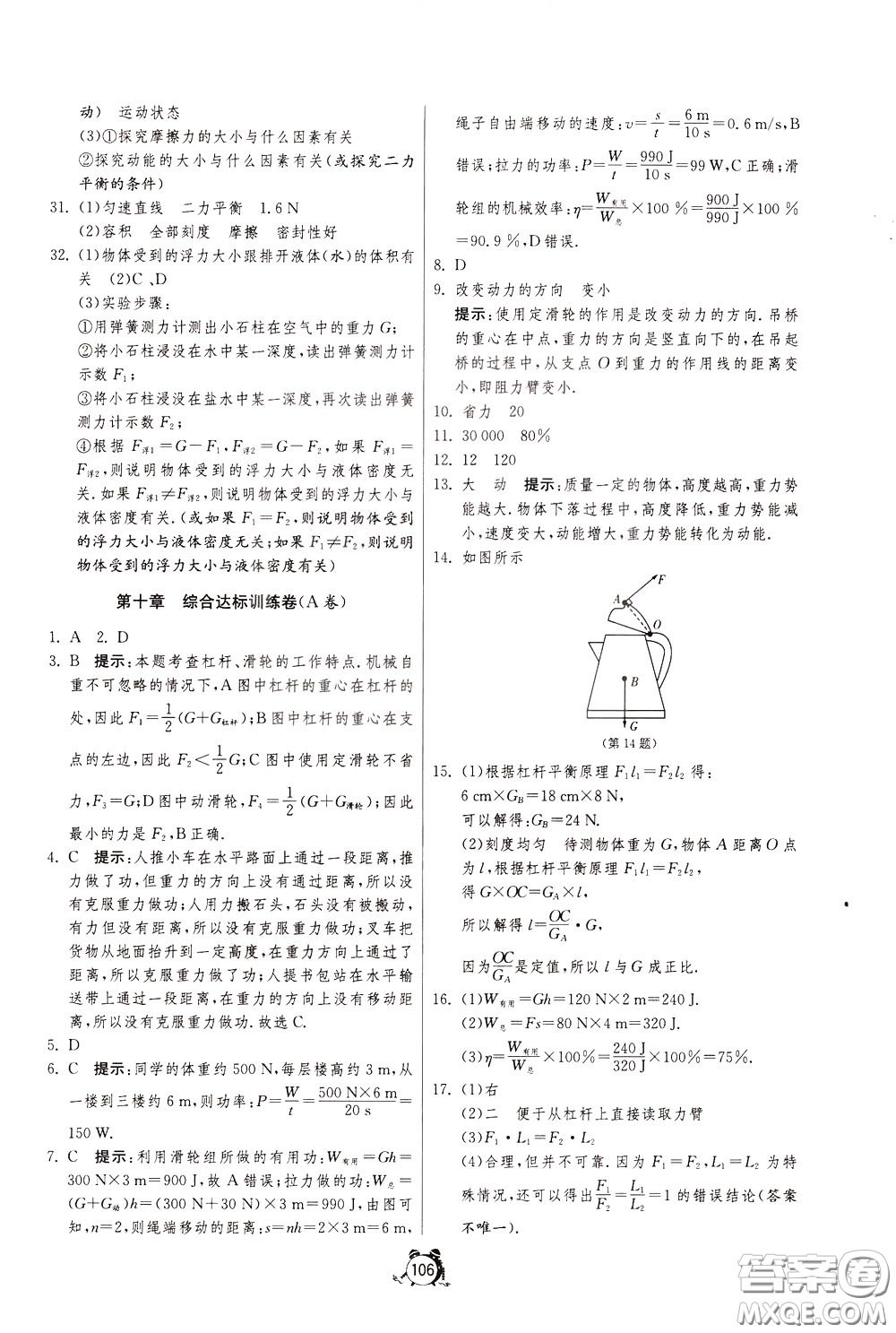 2020年單元雙測全程提優(yōu)測評卷物理八年級下冊SHKJ滬科版參考答案