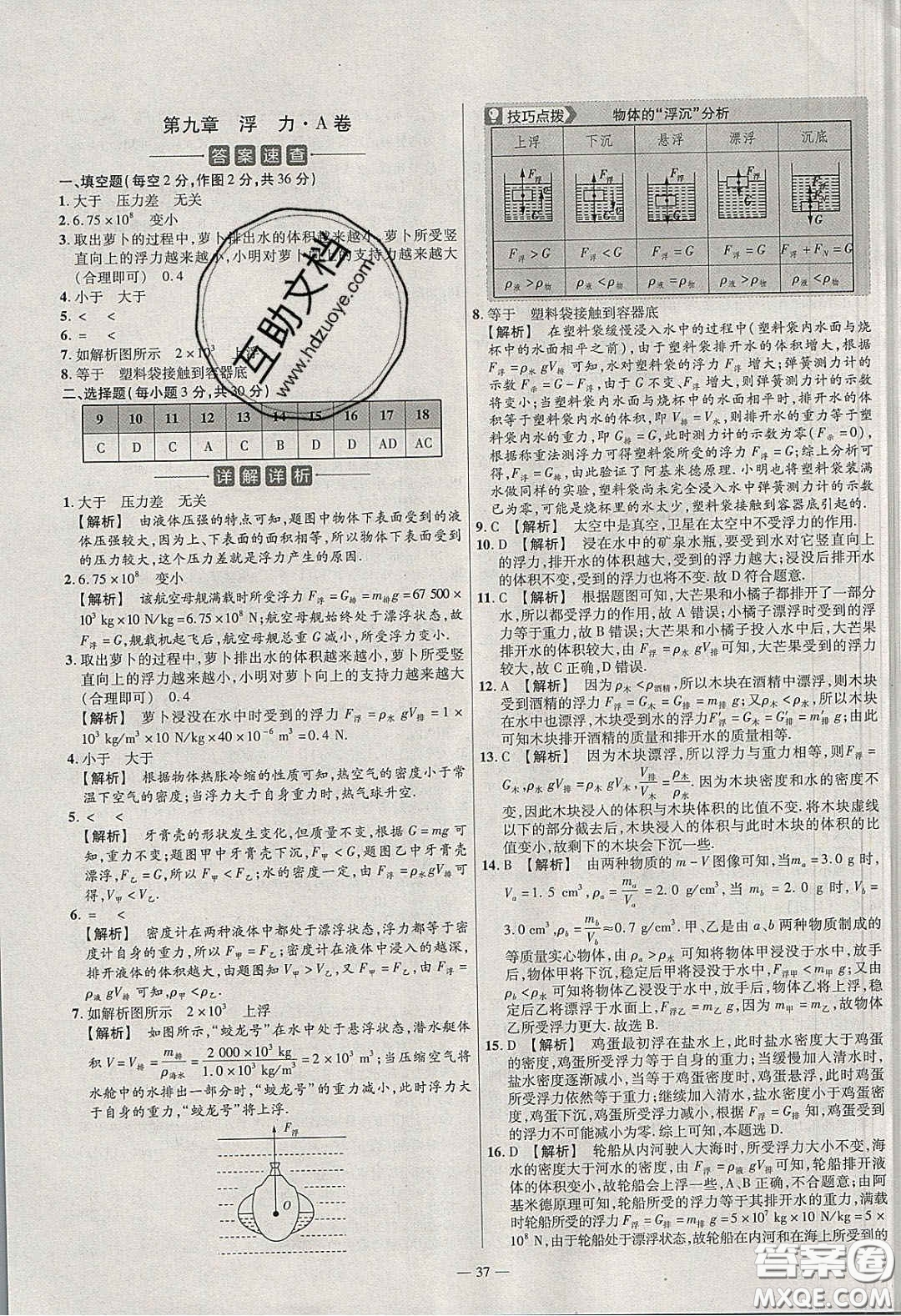 延邊教育出版社2020年金考卷活頁題選名師名題單元雙測八年級物理下冊滬科版答案