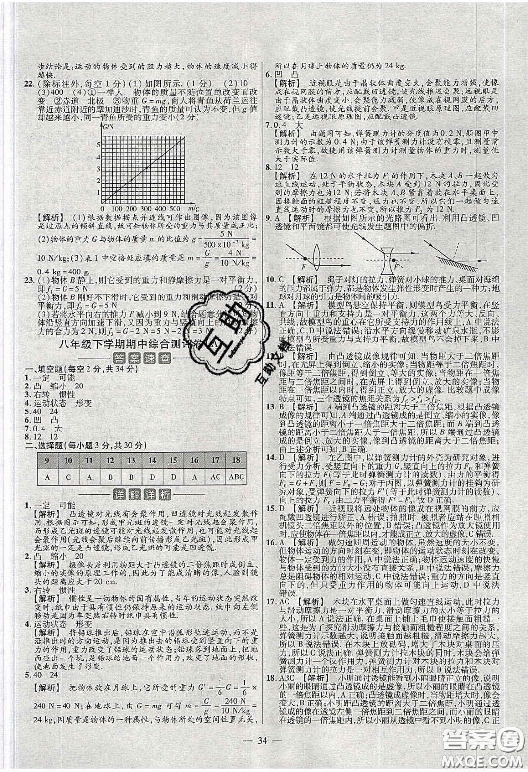 2020年金考卷活頁題選名師名題單元雙測八年級物理下冊北師大版答案