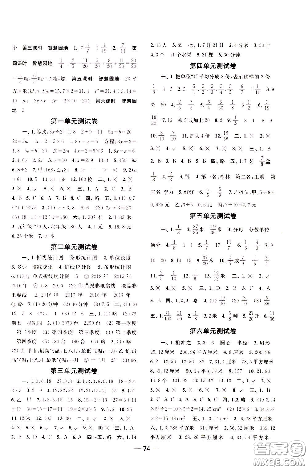 2020年隨堂練1加2課課練單元卷數(shù)學(xué)五年級(jí)下冊(cè)江蘇版參考答案