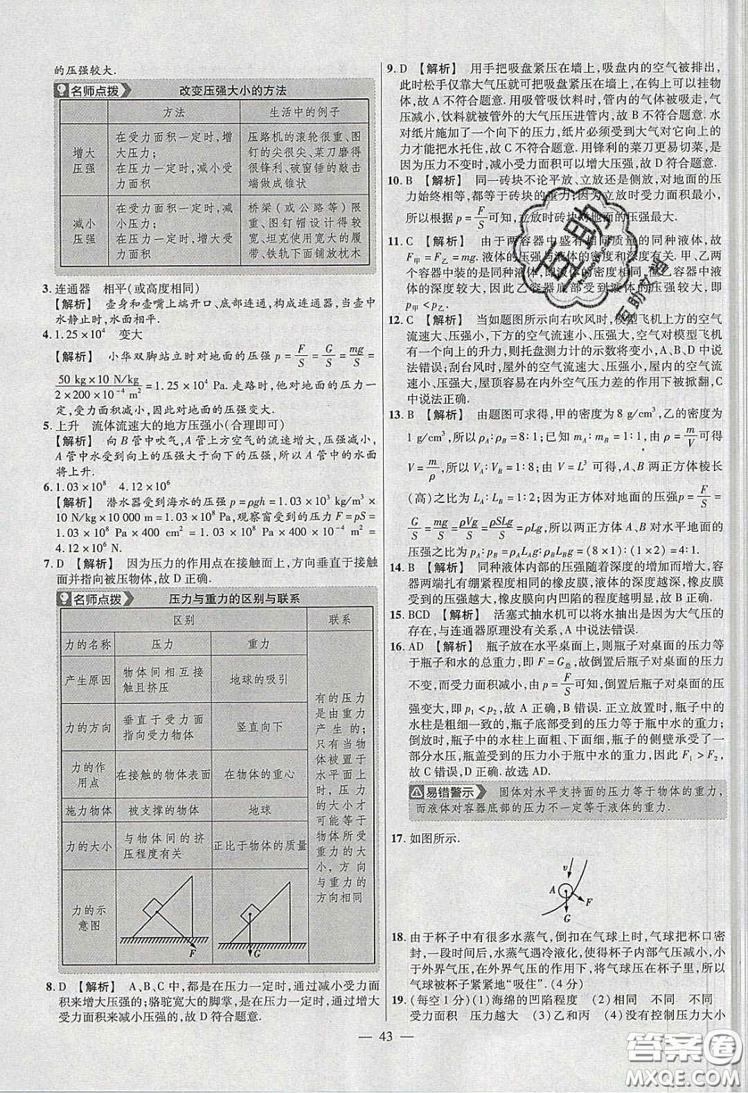 2020年金考卷活頁(yè)題選名師名題單元雙測(cè)八年級(jí)物理下冊(cè)人教版答案