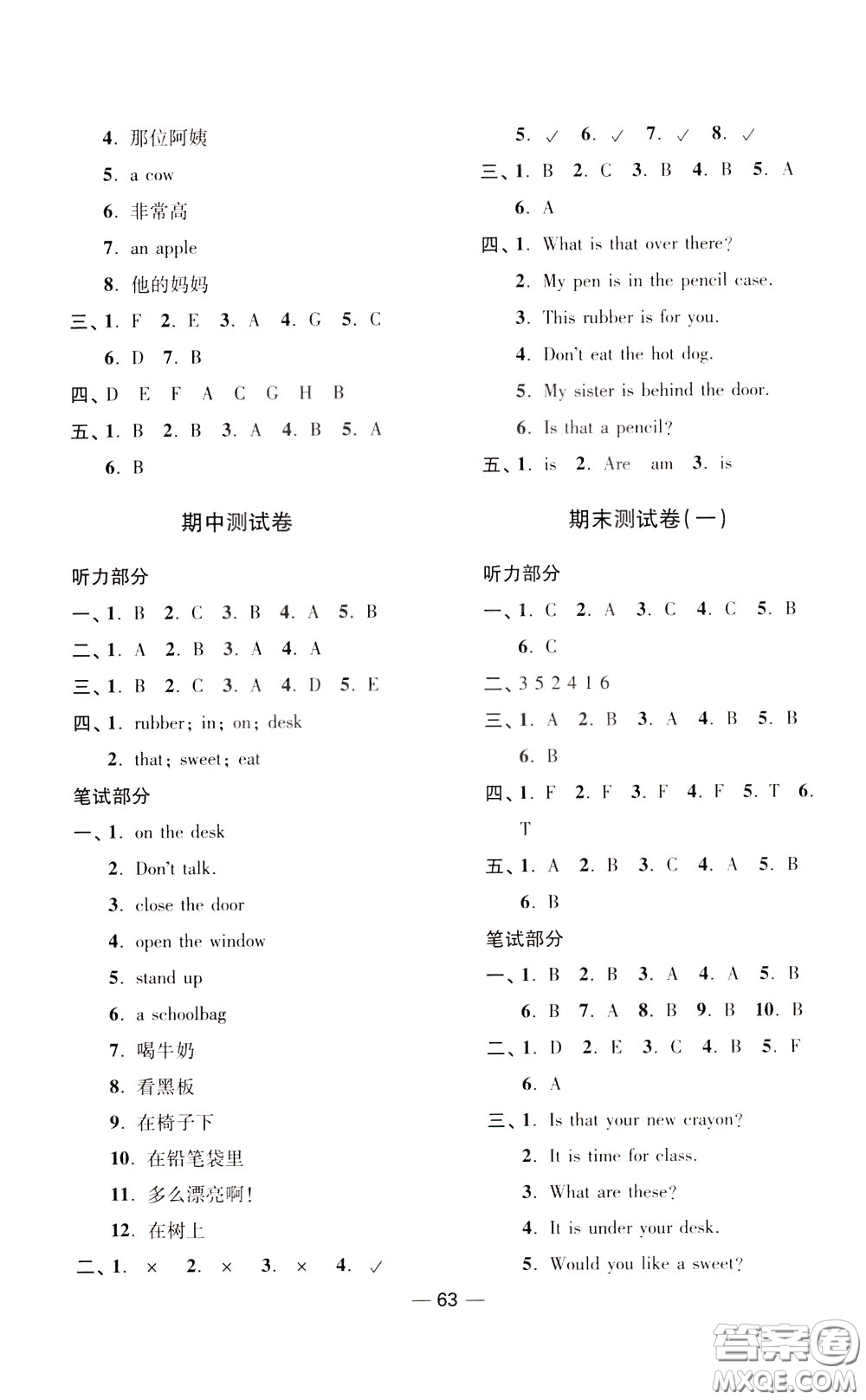 2020年隨堂練1加2課課練單元卷英語(yǔ)三年級(jí)下冊(cè)江蘇版參考答案