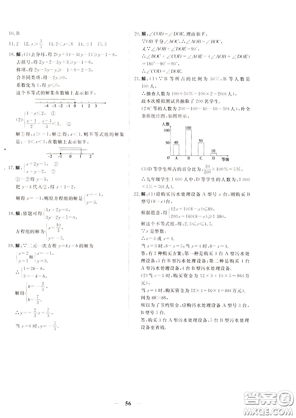 2020年新坐標同步練習數(shù)學七年級下冊人教版參考答案