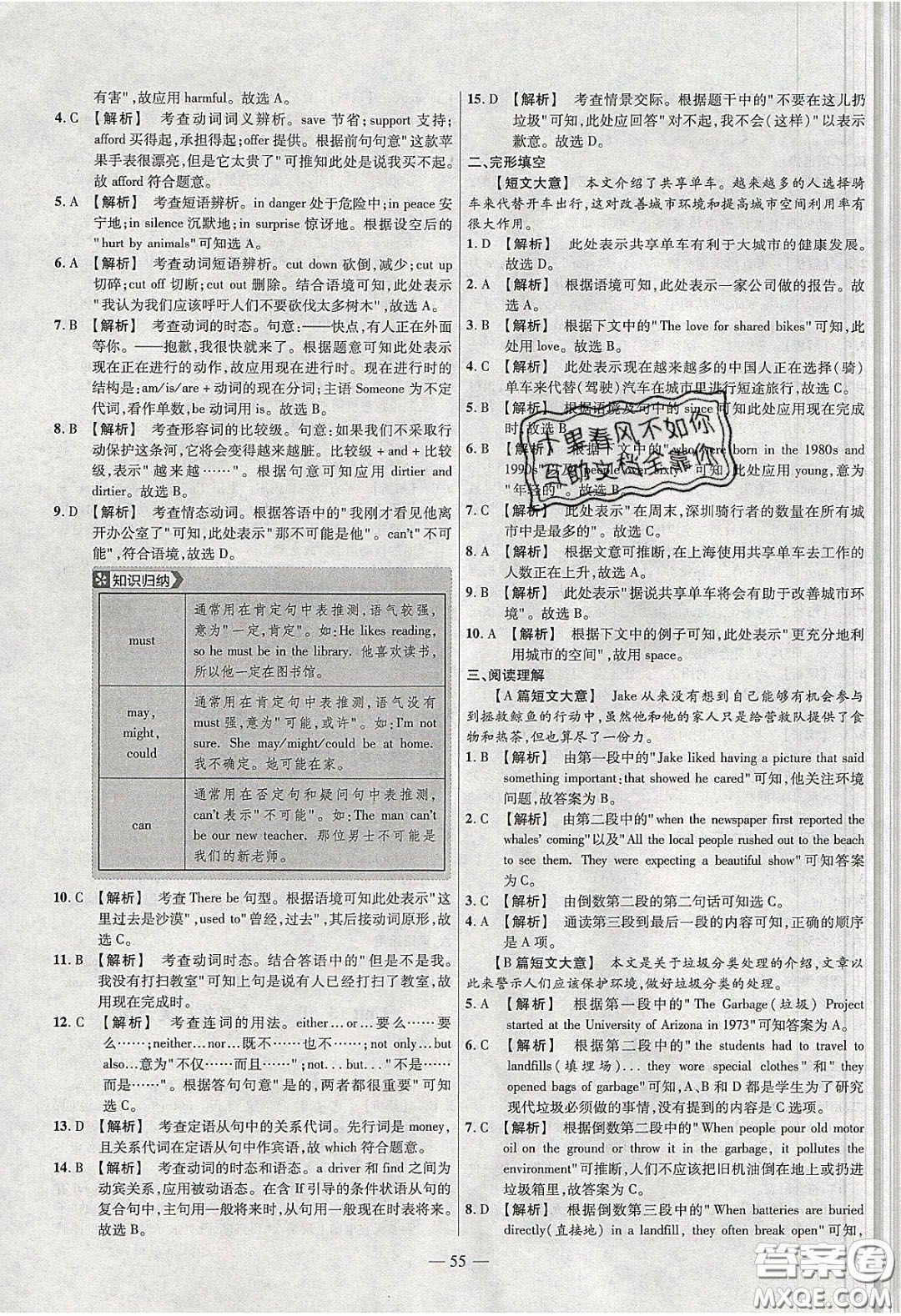 2020年金考卷活頁題選名師名題單元雙測九年級英語下冊人教版答案