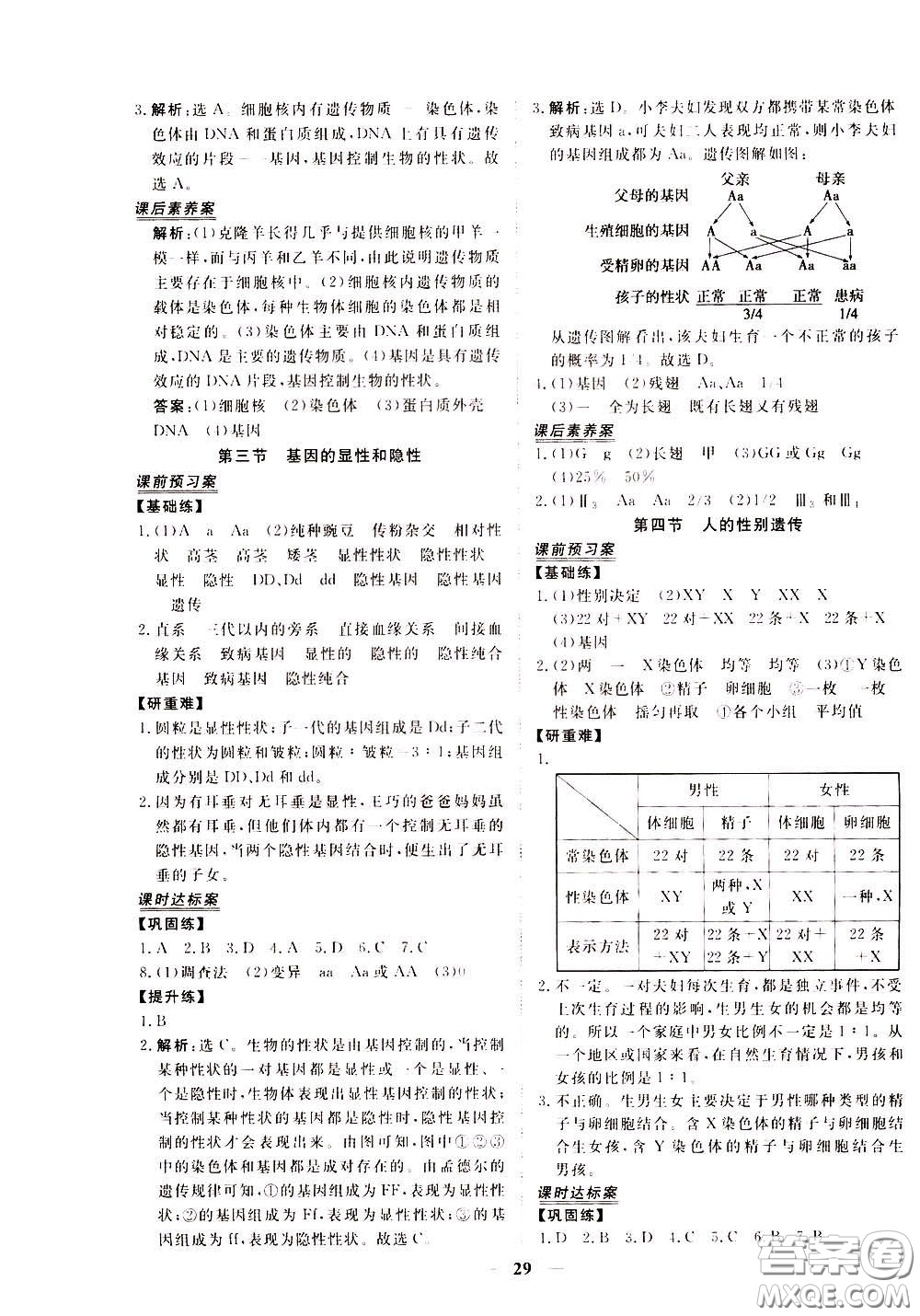 2020年新坐標同步練習生物八年級下冊人教版參考答案