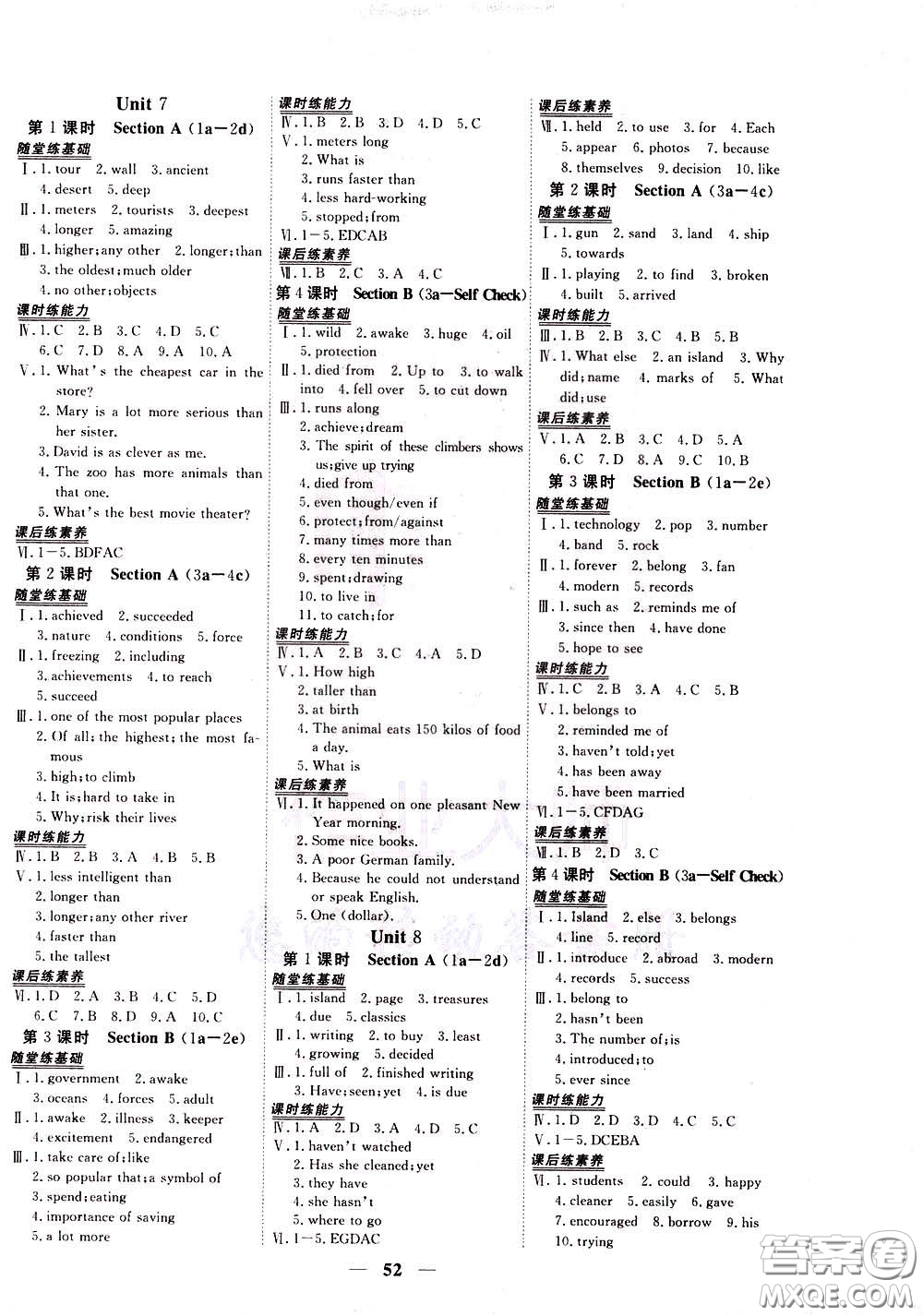 2020年新坐標(biāo)同步練習(xí)英語八年級下冊人教版參考答案