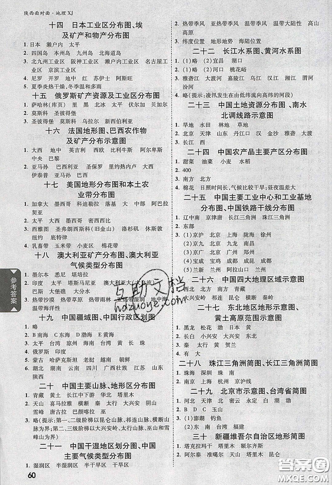 新疆青少年出版社2020年萬(wàn)維陜西中考面對(duì)面地理湘教版答案