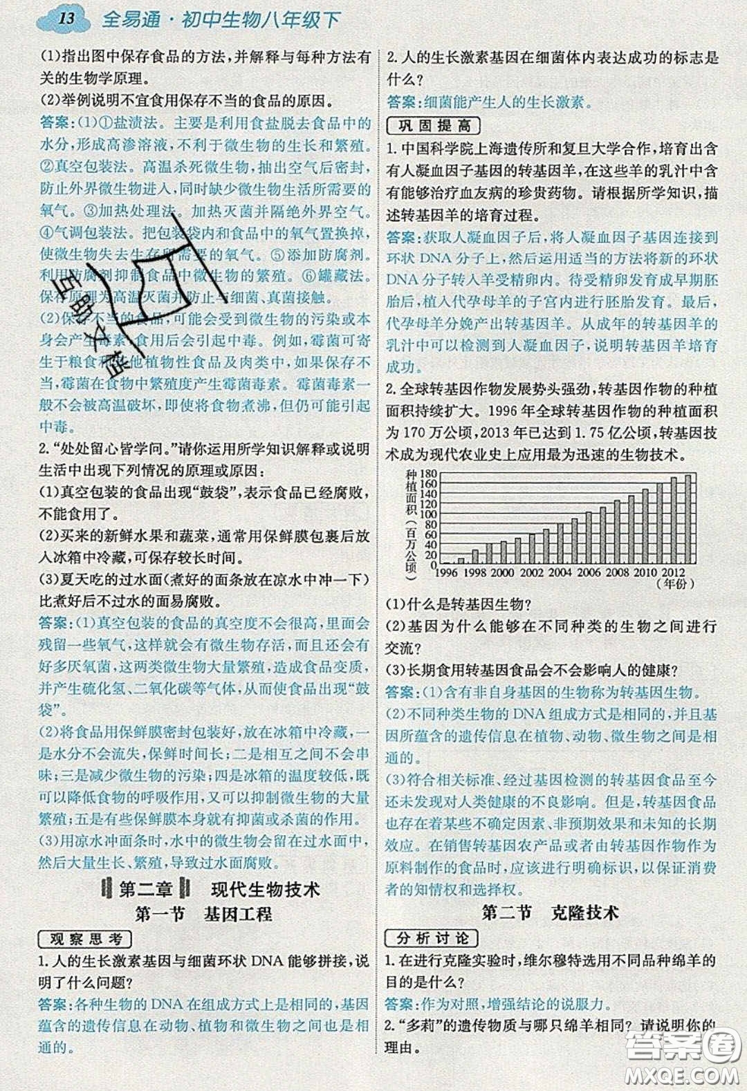 安徽人民出版社2020年全易通初中生物八年級(jí)下冊(cè)濟(jì)南版答案