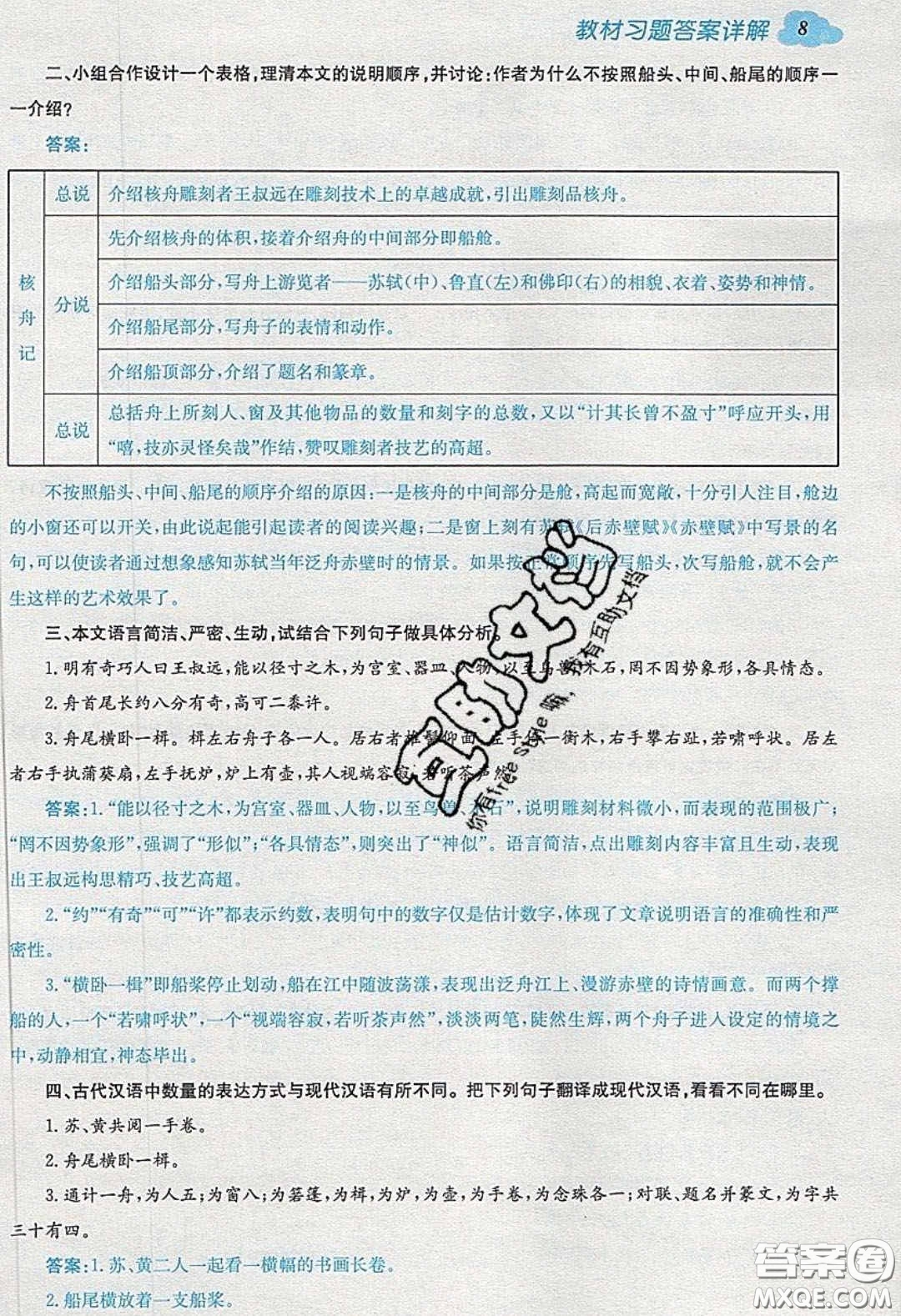 浙江教育出版社2020年全易通初中語文八年級下冊人教版答案