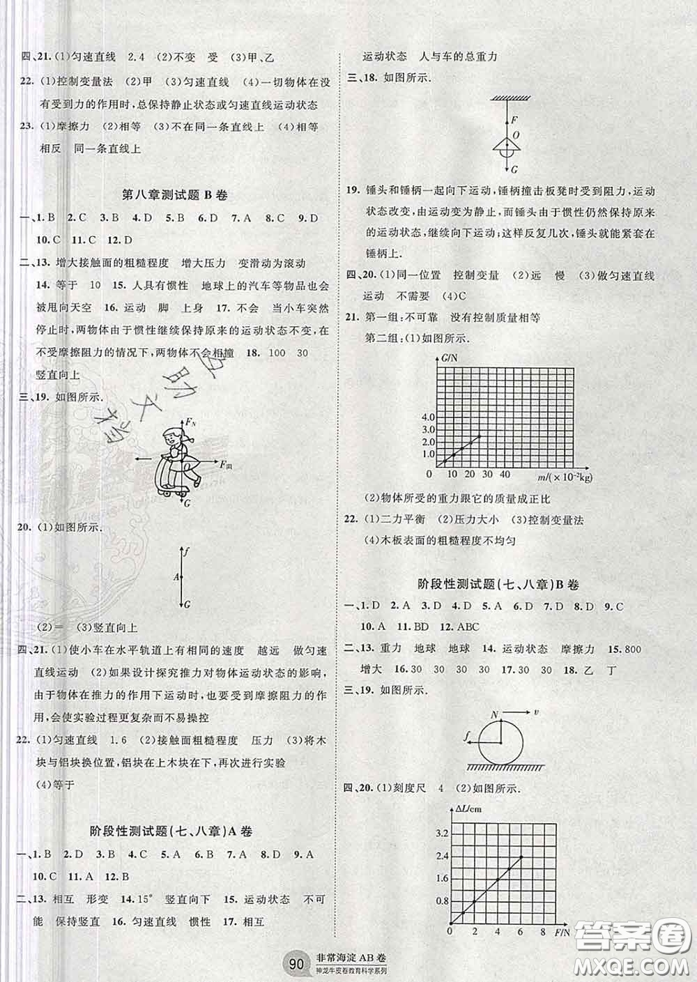 2020新版非常海淀單元測試AB卷八年級物理下冊人教版答案