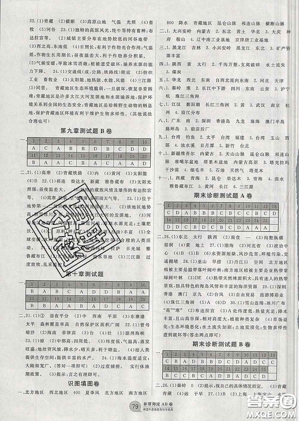 2020新版非常海淀單元測(cè)試AB卷八年級(jí)地理下冊(cè)商務(wù)星球版答案