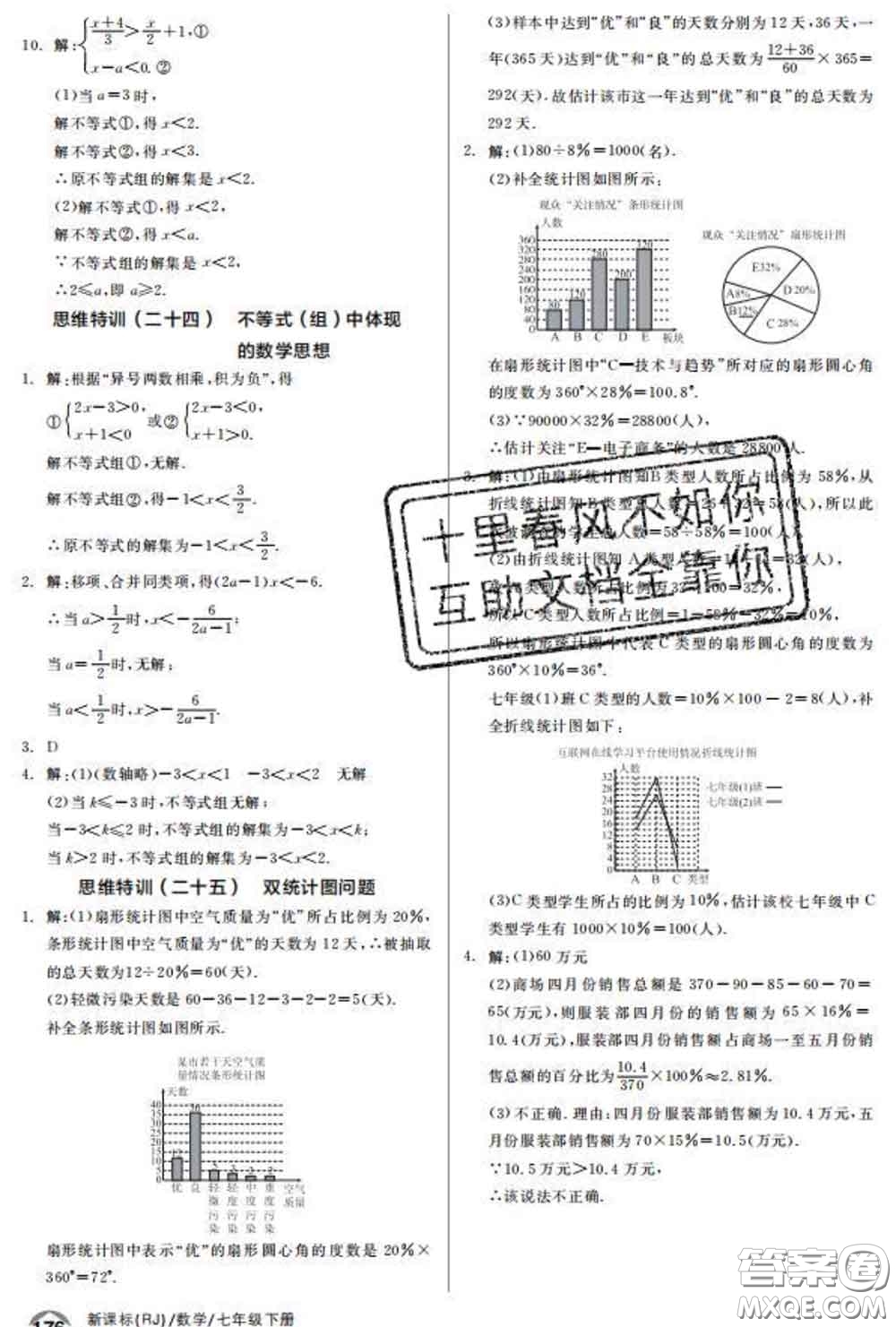 陽光出版社2020春全品優(yōu)等生七年級數(shù)學(xué)下冊人教版答案