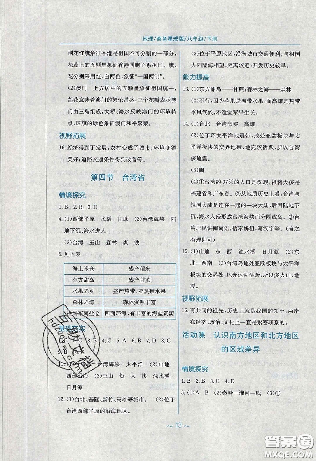 安徽教育出版社2020年新編基礎(chǔ)訓(xùn)練八年級(jí)地理下冊(cè)商務(wù)星球版答案