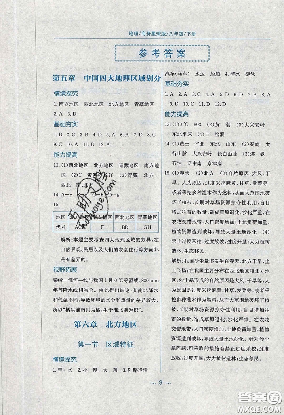 安徽教育出版社2020年新編基礎(chǔ)訓(xùn)練八年級(jí)地理下冊(cè)商務(wù)星球版答案