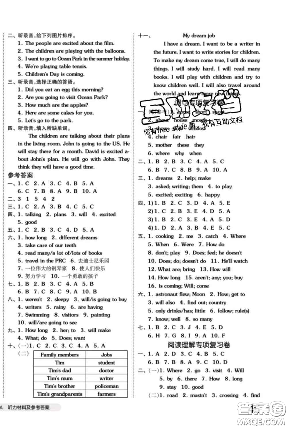 陽光出版社2020新版全品小復(fù)習(xí)六年級英語下冊譯林版答案