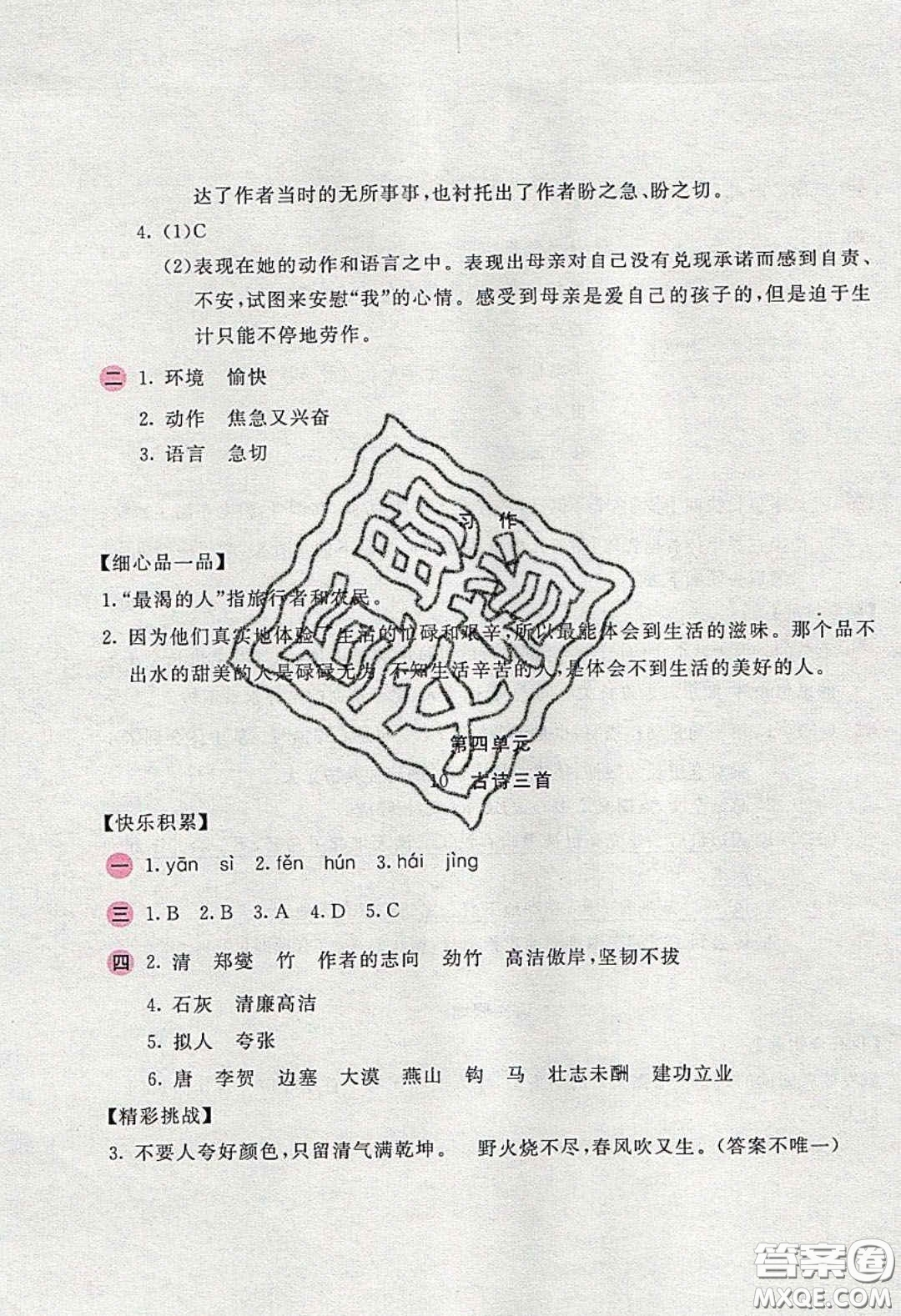 2020年新編基礎(chǔ)訓(xùn)練六年級(jí)語文下冊人教版答案