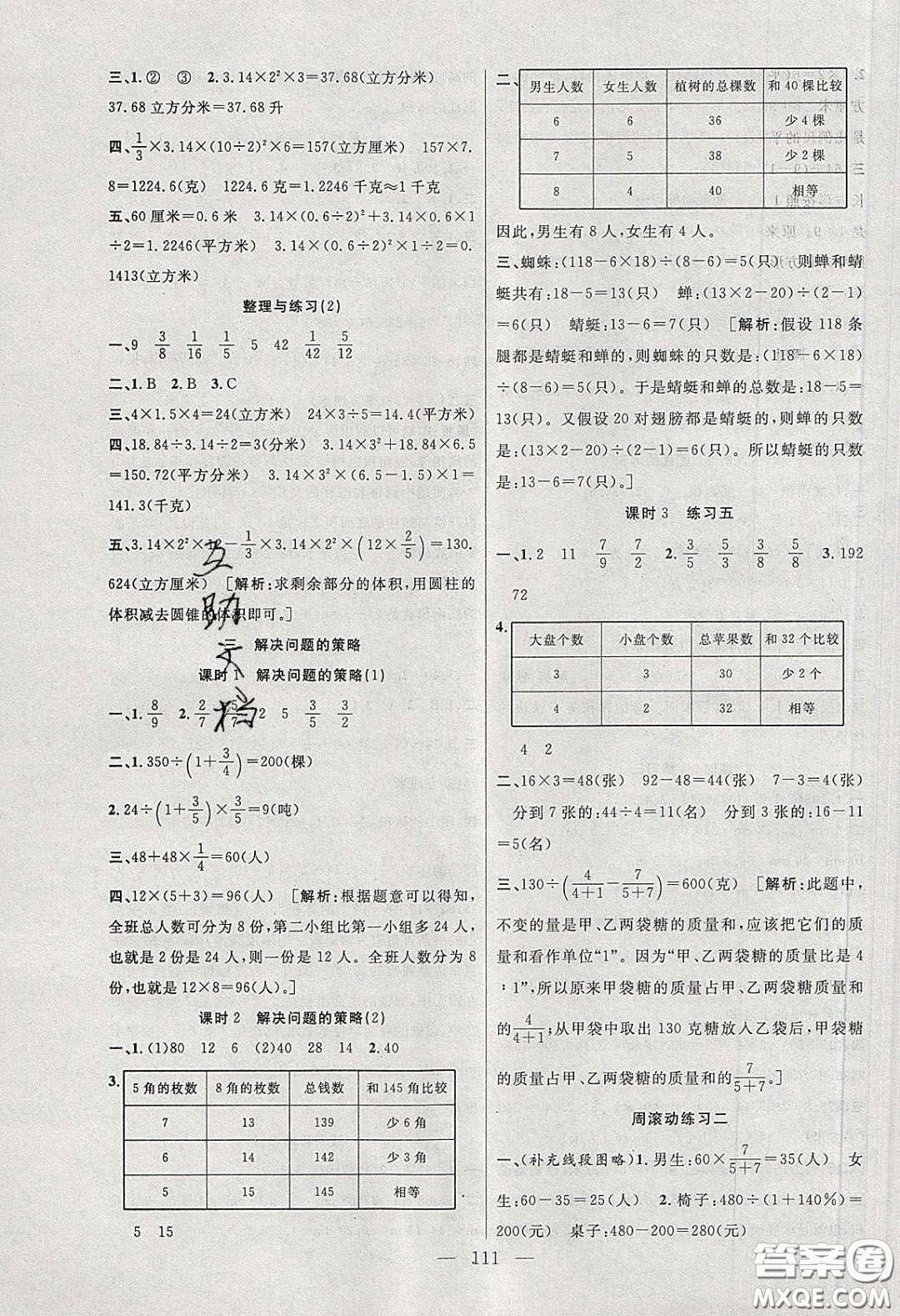 陽光出版社2020春快樂練習作業(yè)本六年級數(shù)學下冊蘇教版答案