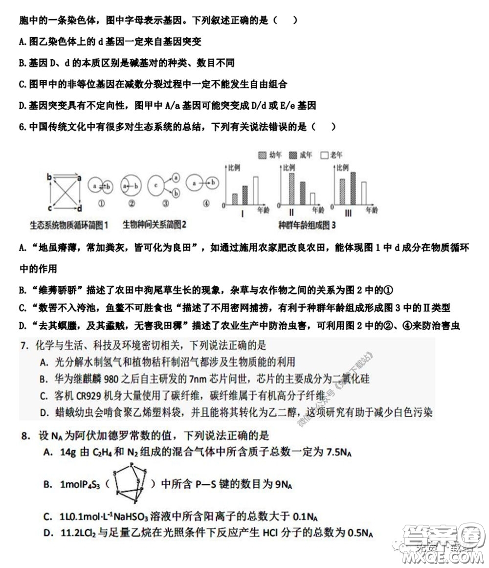 衡水中學(xué)2020年高三下學(xué)期第七次調(diào)研考試?yán)砜凭C合試題及答案