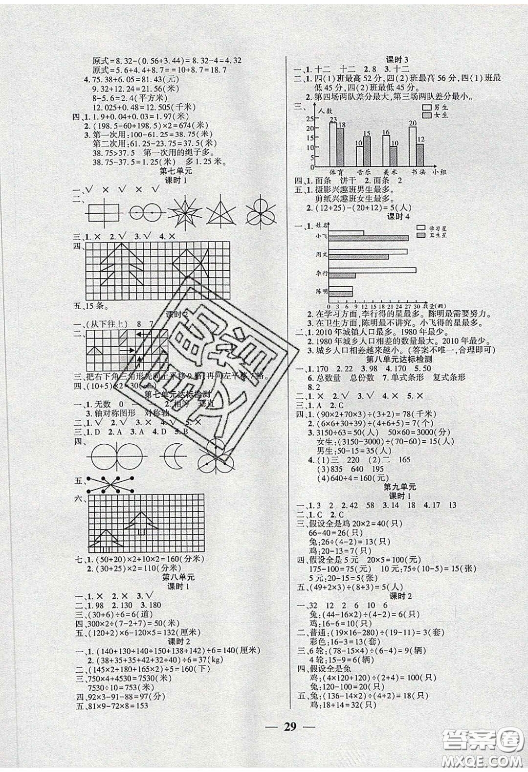 吉林教育出版社2020年伴你快樂(lè)成長(zhǎng)開(kāi)心作業(yè)四年級(jí)數(shù)學(xué)下冊(cè)人教版答案