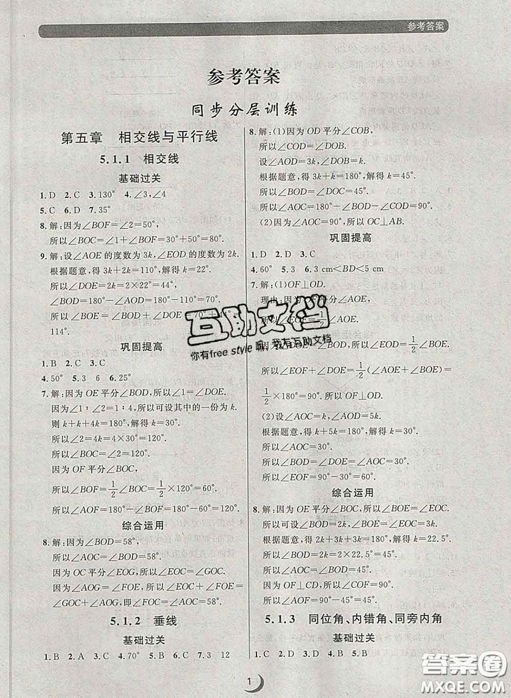 2020新版點石成金金牌每課通七年級數(shù)學下冊人教版答案