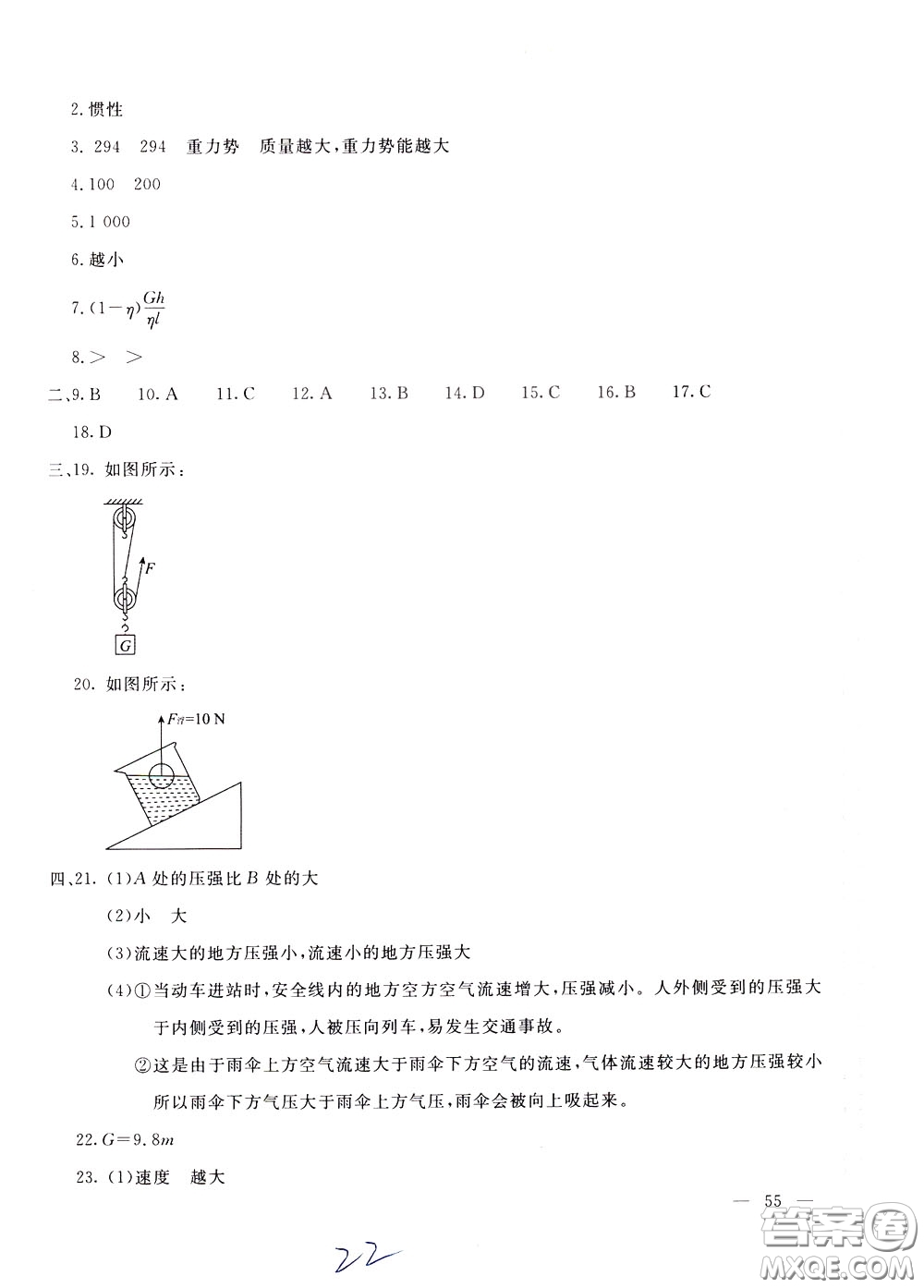 2020年新課堂AB卷單元測物理八年級下冊教育科學(xué)版參考答案