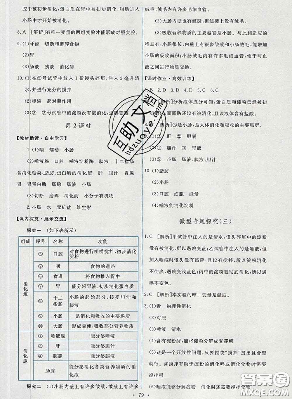 2020春能力培養(yǎng)與測試七年級生物下冊人教版答案