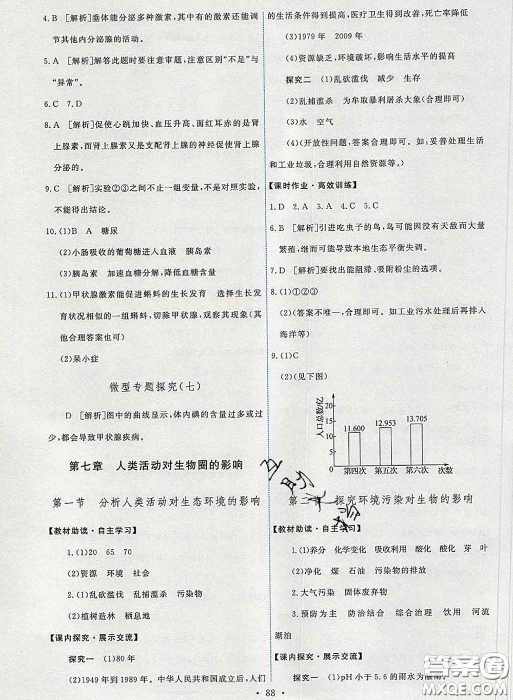 2020春能力培養(yǎng)與測試七年級生物下冊人教版答案