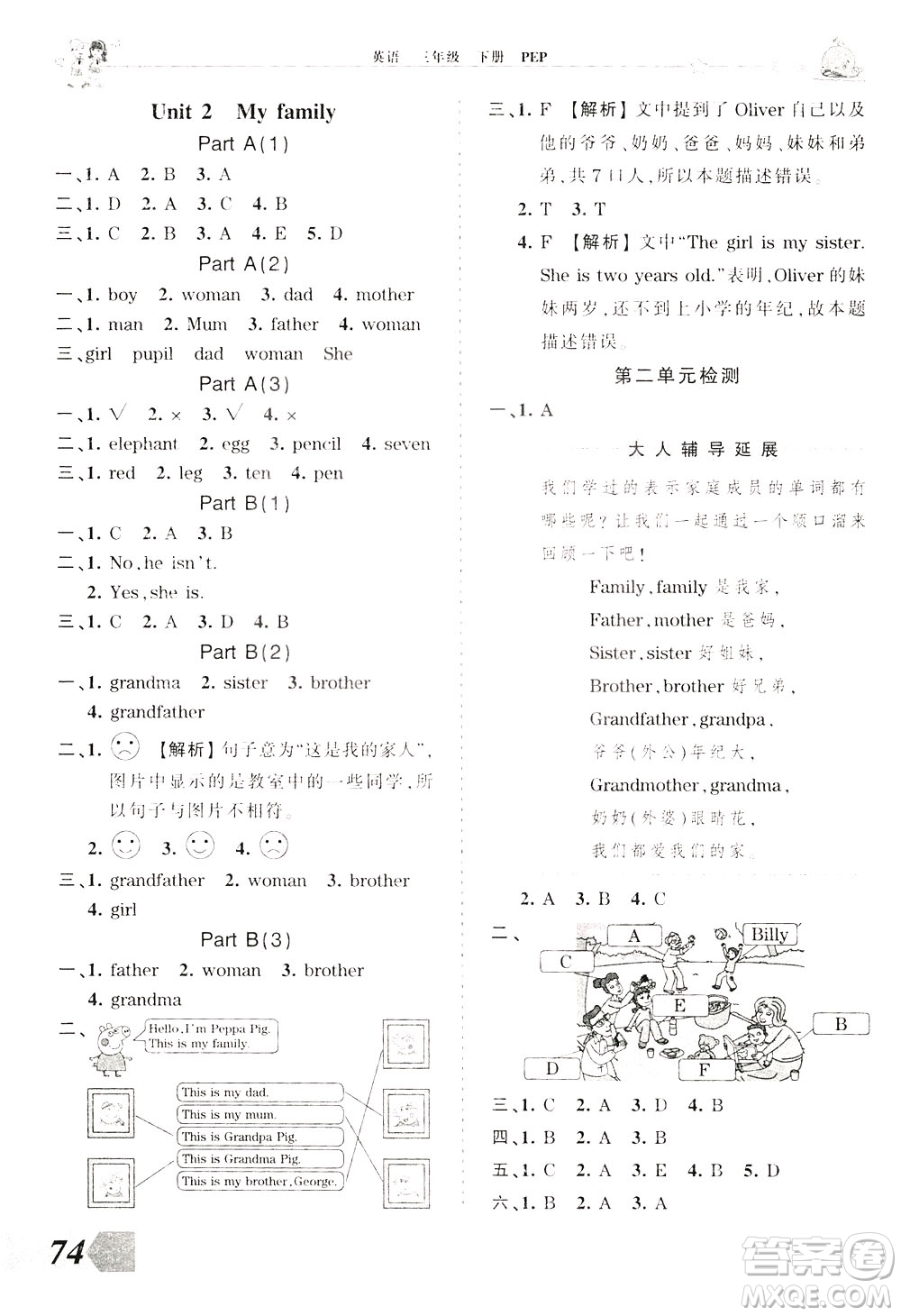 2020年王朝霞創(chuàng)維新課堂同步優(yōu)化訓(xùn)練英語(yǔ)三年級(jí)下冊(cè)PEP人教版參考答案