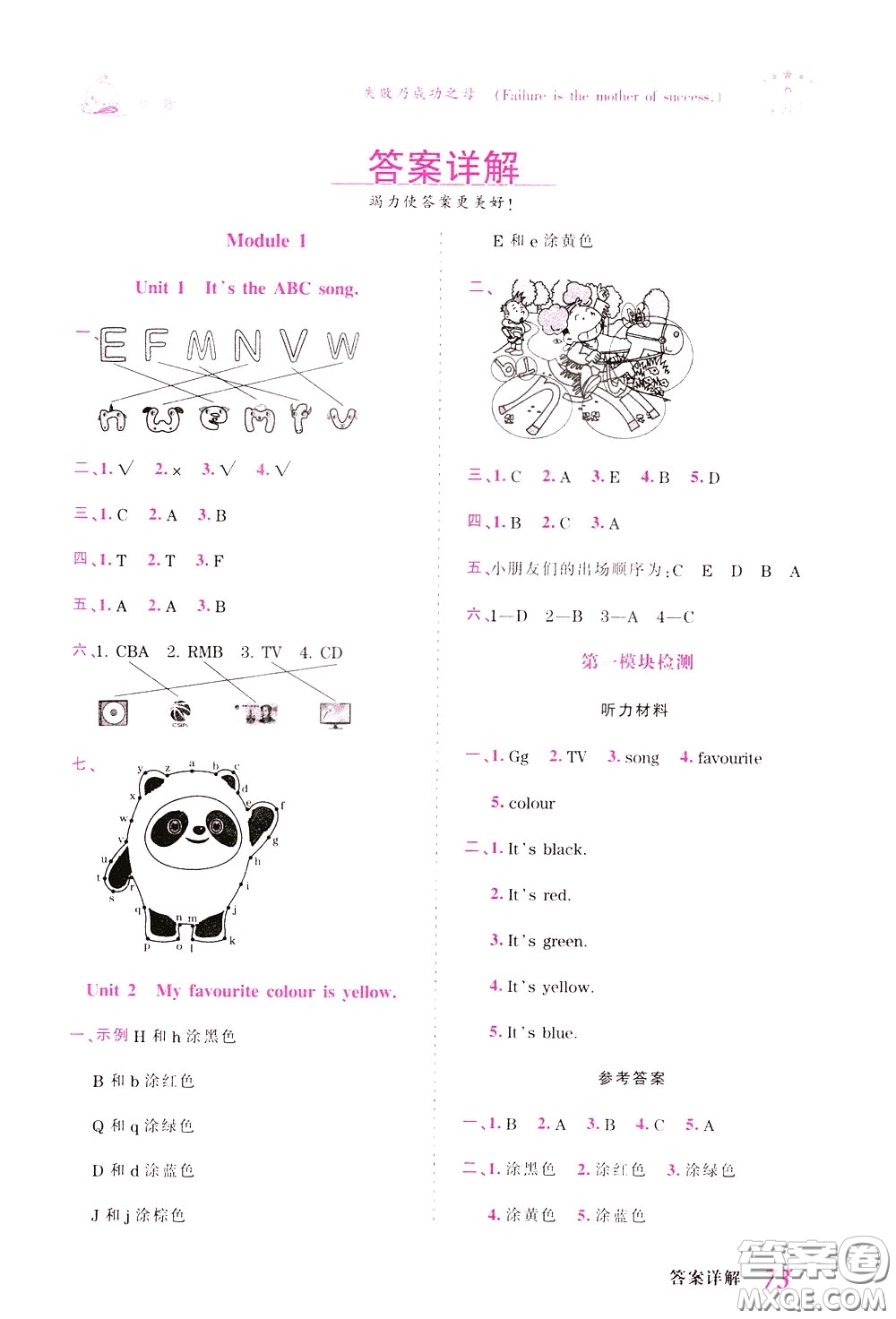 2020年王朝霞創(chuàng)維新課堂同步優(yōu)化訓(xùn)練英語(yǔ)三年級(jí)下冊(cè)WY外研版參考答案