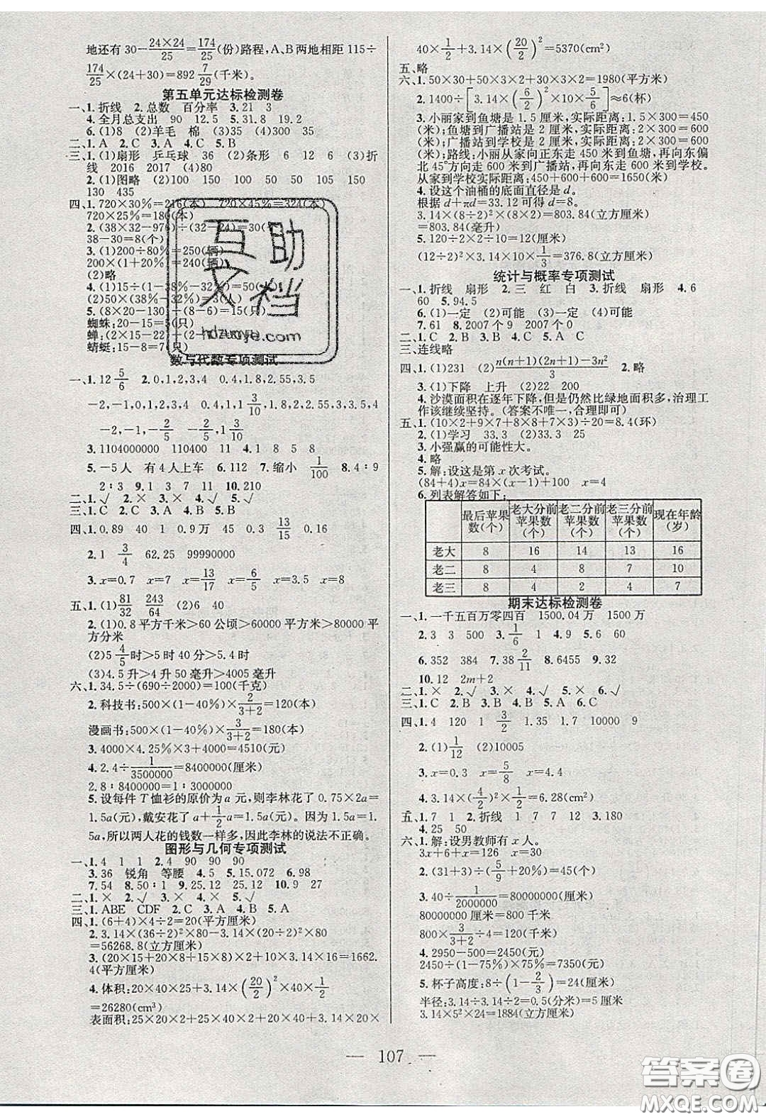 2020年智能文化同步課堂六年級(jí)數(shù)學(xué)下冊(cè)青島版答案