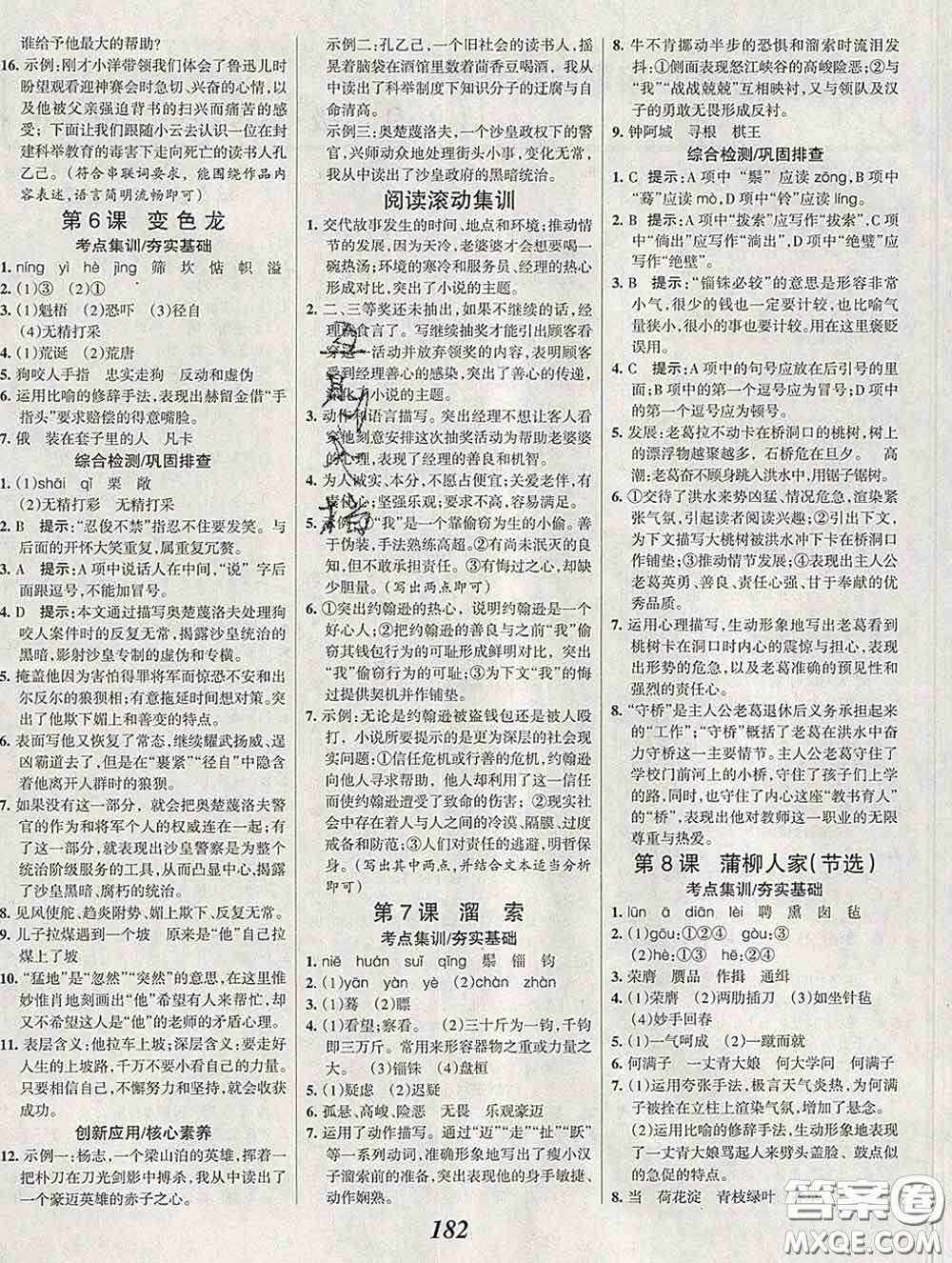 2020春全優(yōu)課堂考點(diǎn)集訓(xùn)與滿分備考九年級(jí)語(yǔ)文下冊(cè)人教版答案