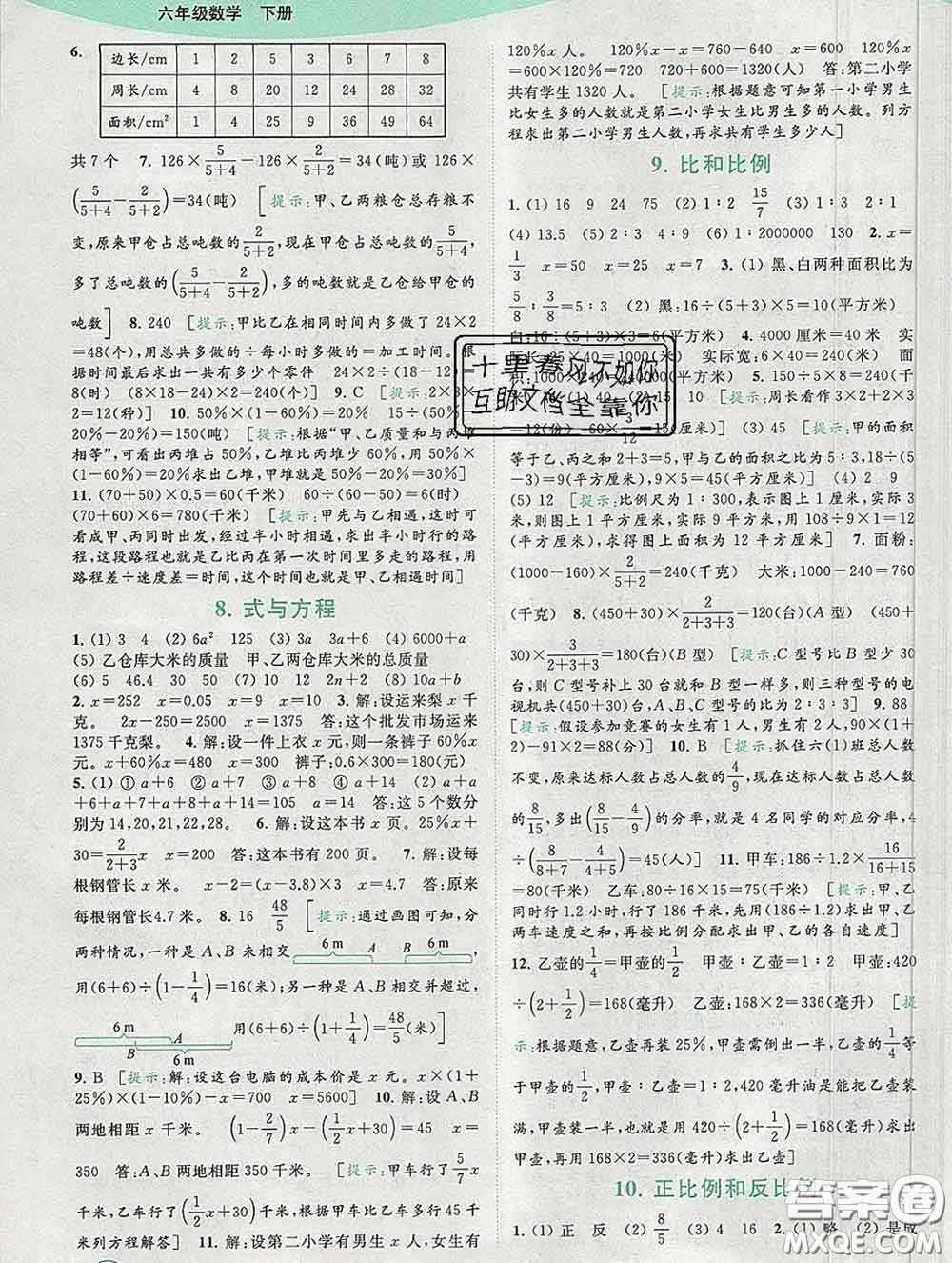 2020春亮點(diǎn)給力提優(yōu)班多維互動(dòng)空間六年級數(shù)學(xué)下冊答案